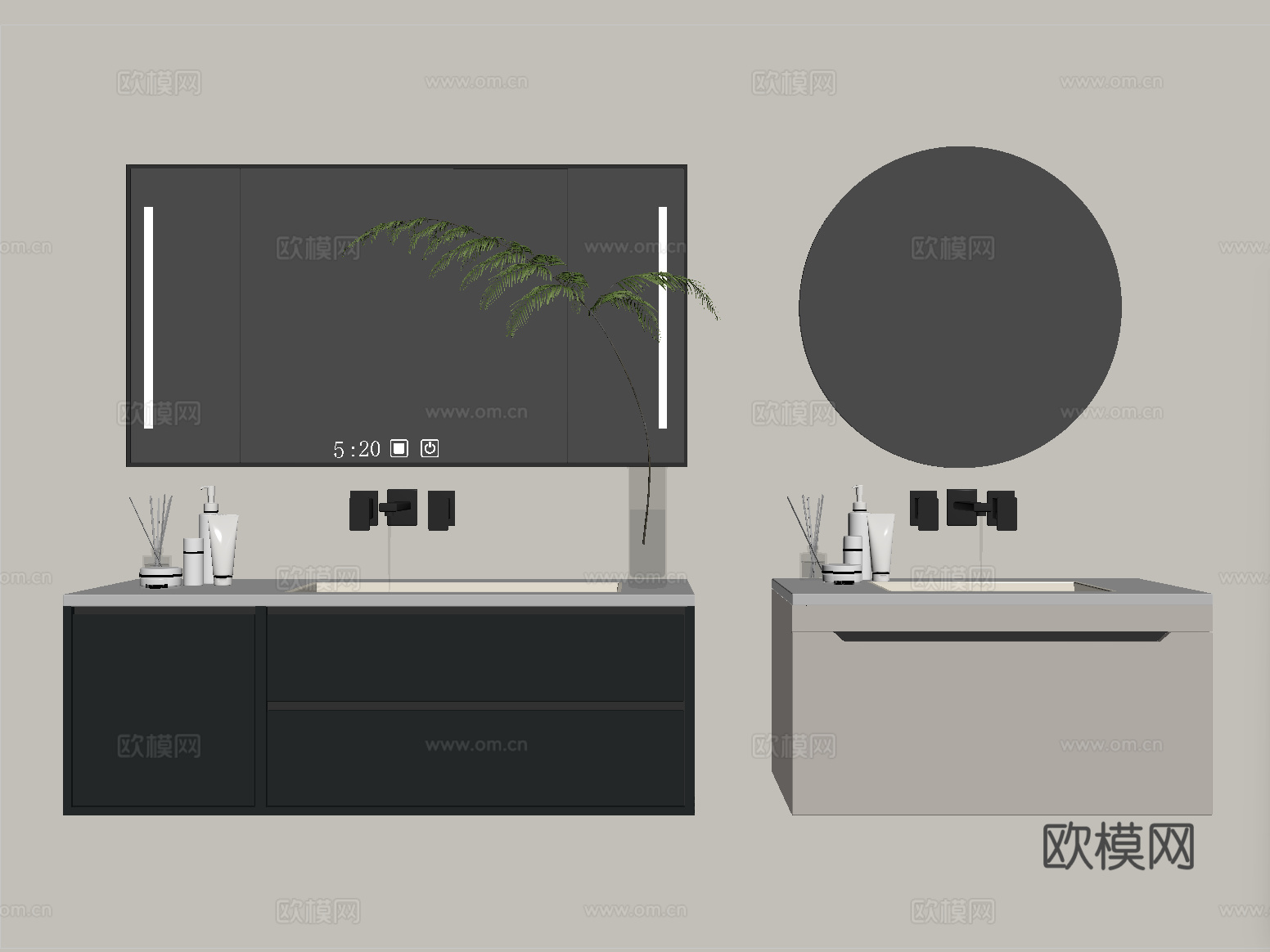 现代浴室柜 悬空浴室柜 镜柜 卫浴用品su模型