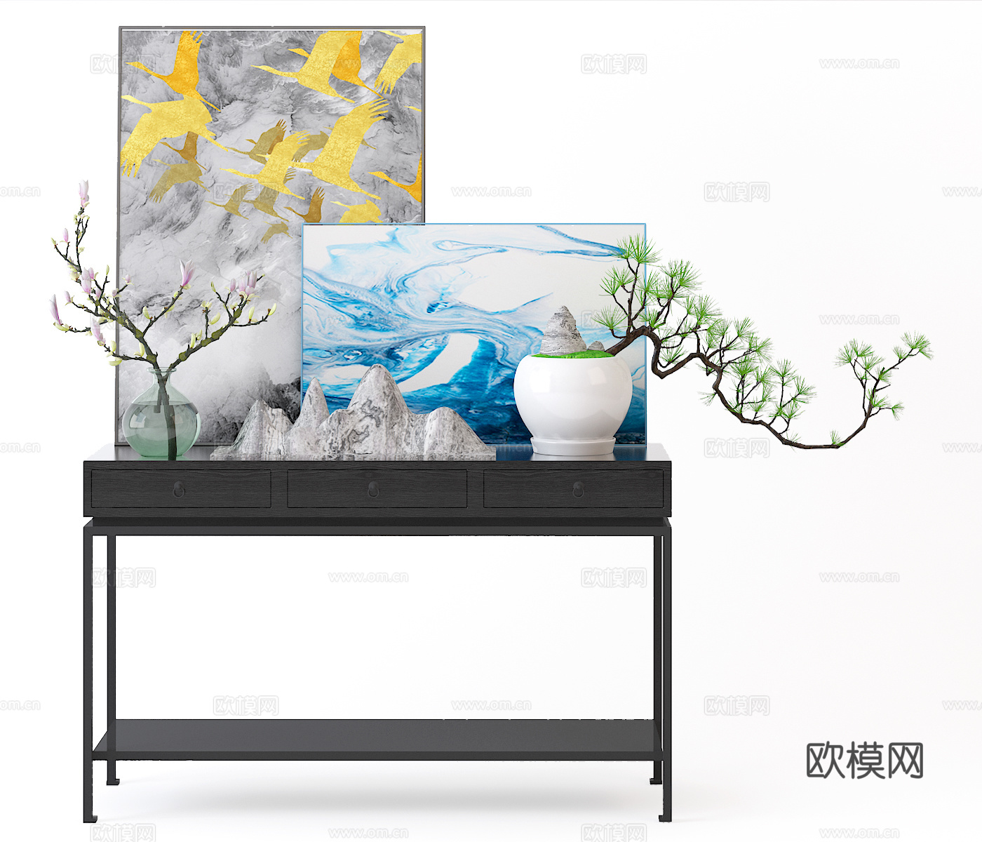 新中式端景台3d模型下载