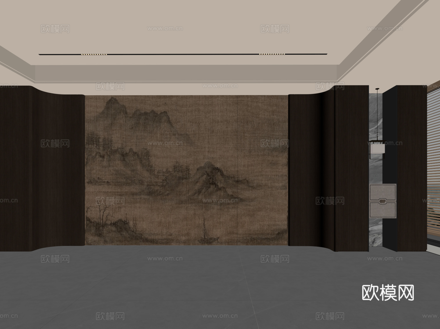 新中式背景墙su模型