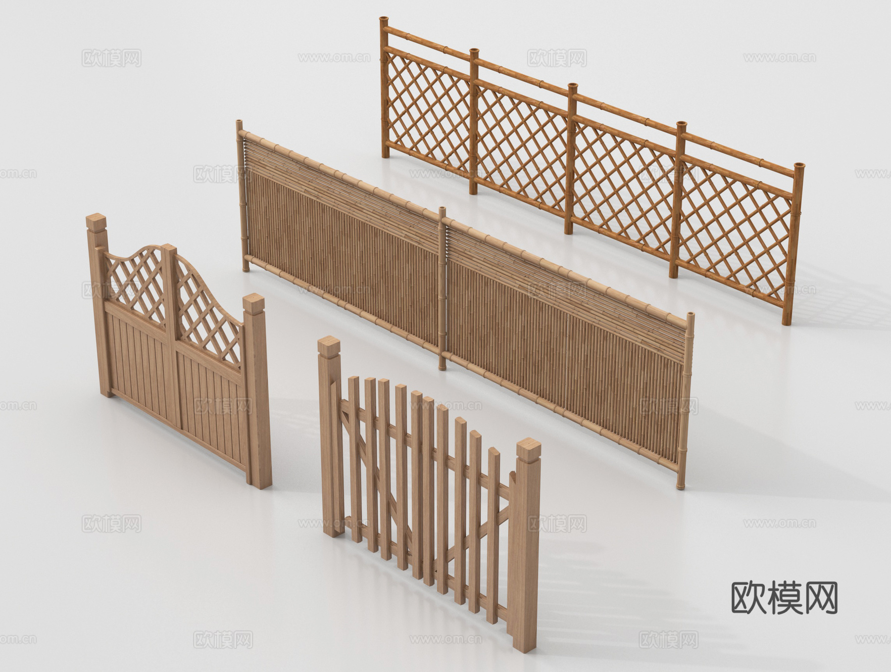 新中式栅栏 围栏护栏 木栅栏 篱笆围墙su模型