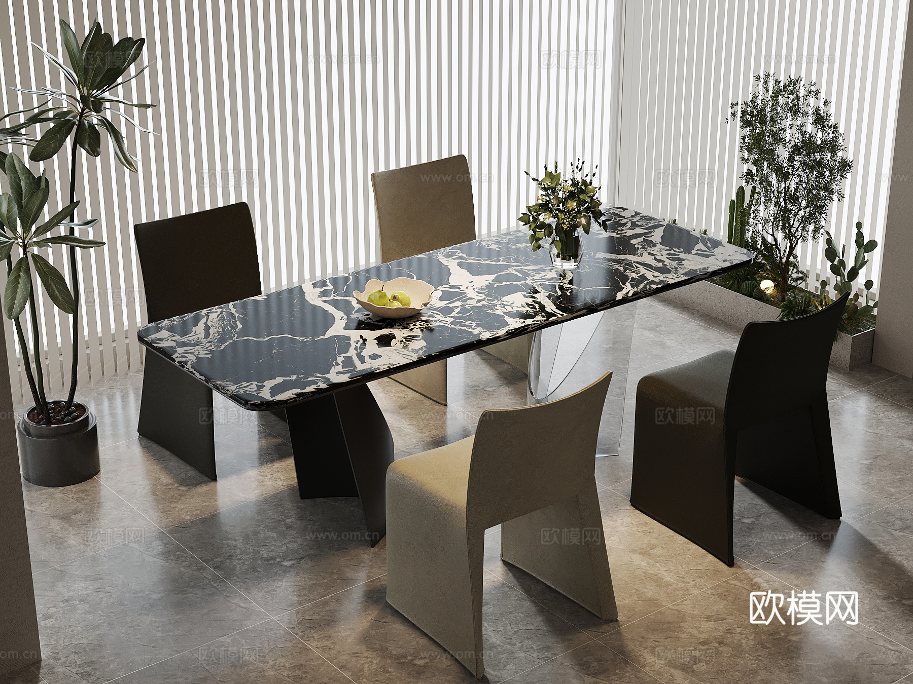 现代意式餐桌椅su模型