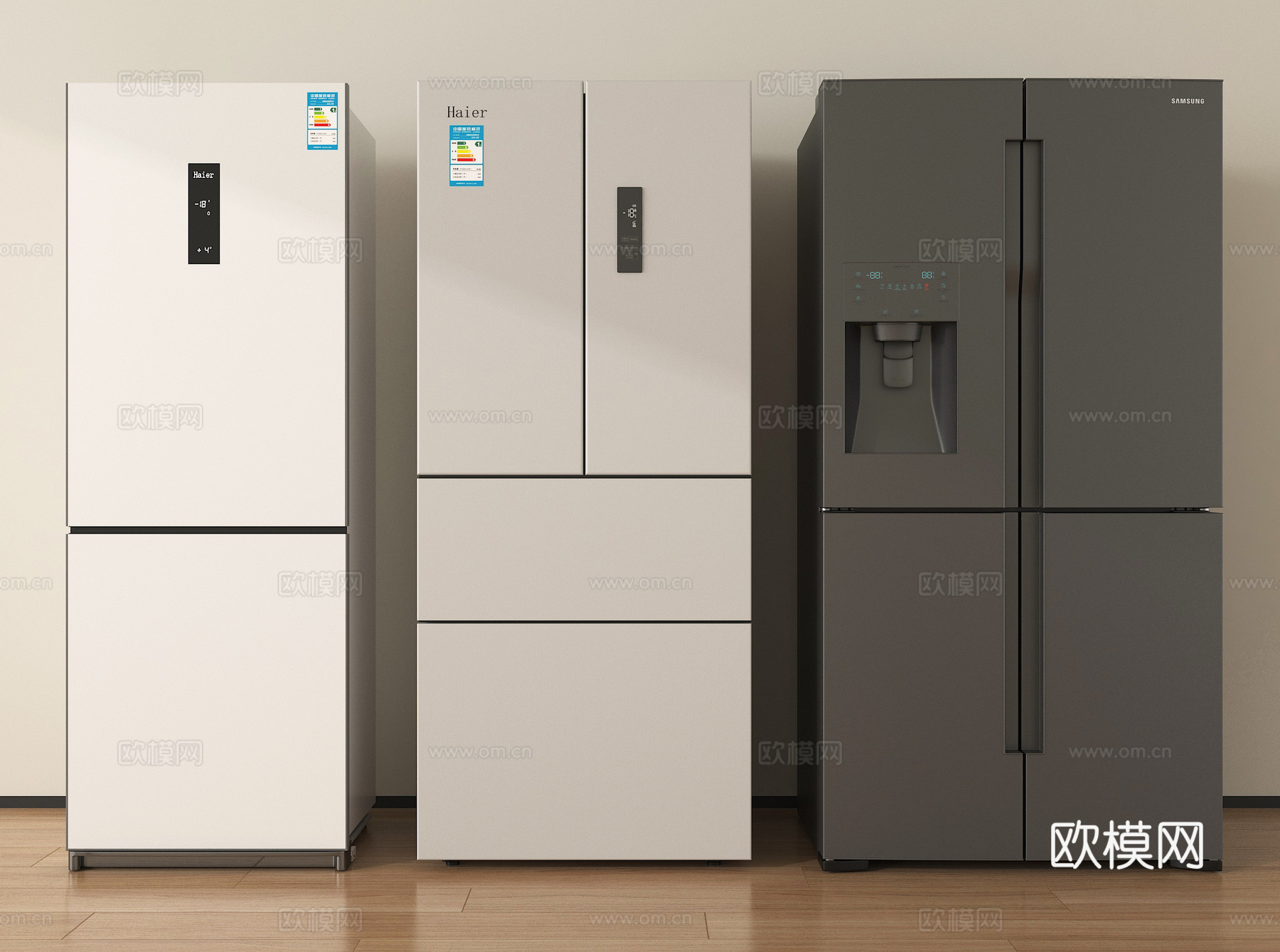 现代双门冰箱 四门冰箱su模型