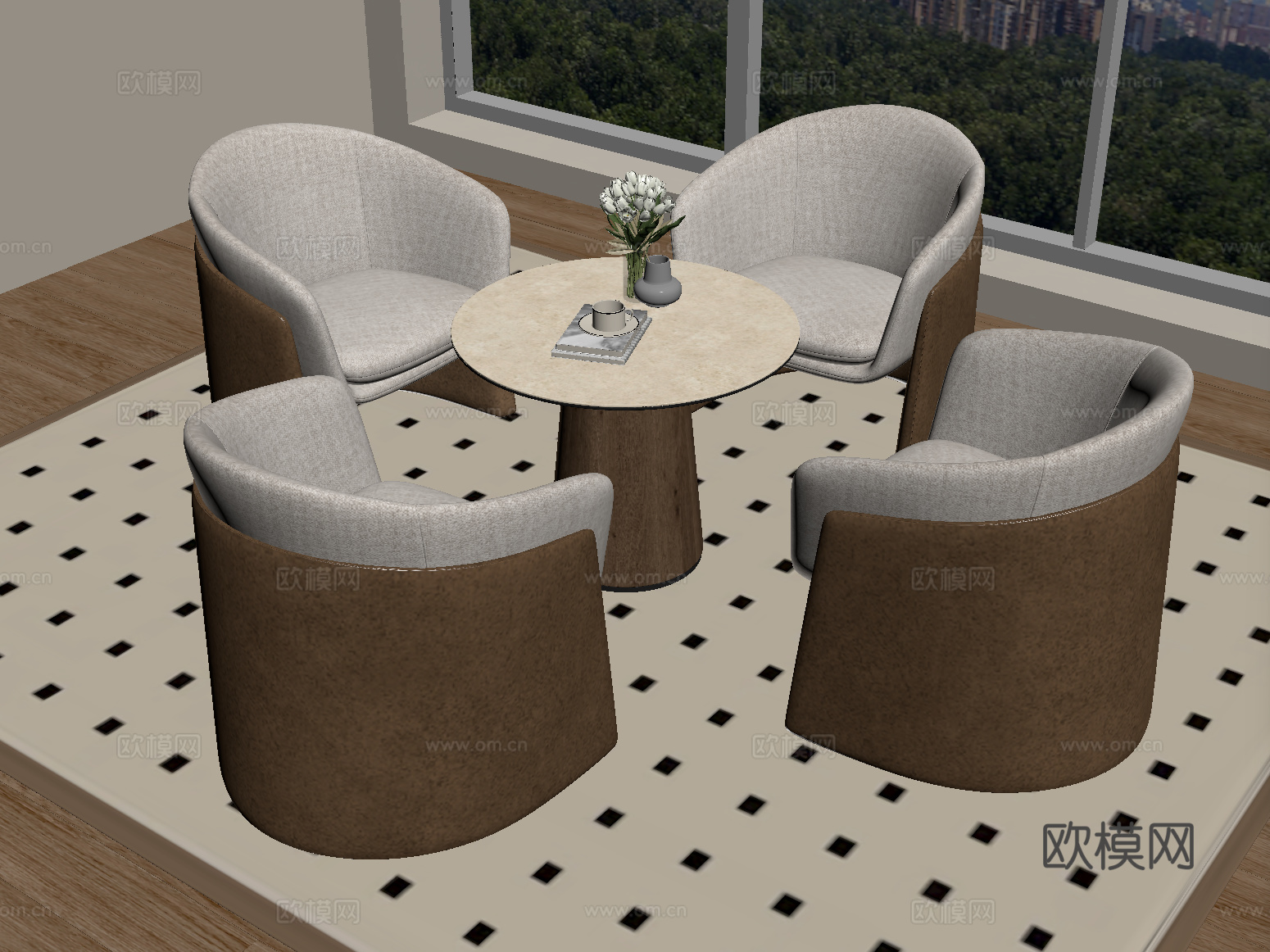 现代休闲桌椅 洽谈桌椅su模型