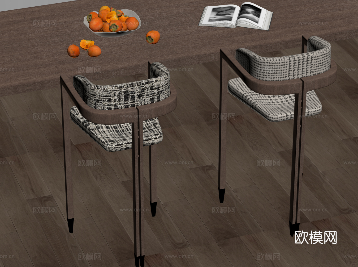 现代中古风吧凳 吧椅su模型