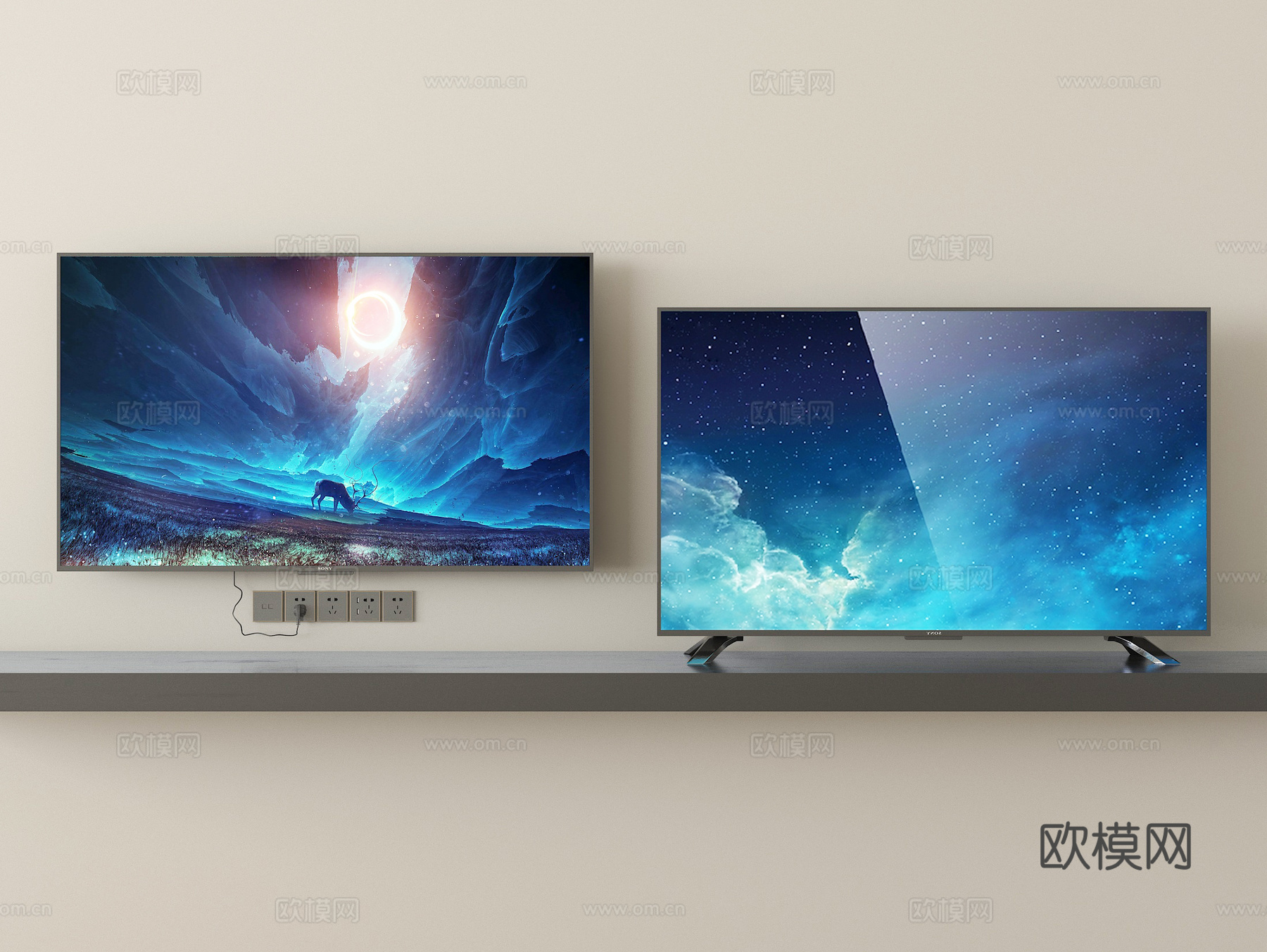 现代壁挂式电视 液晶电视su模型下载（渲染图1）