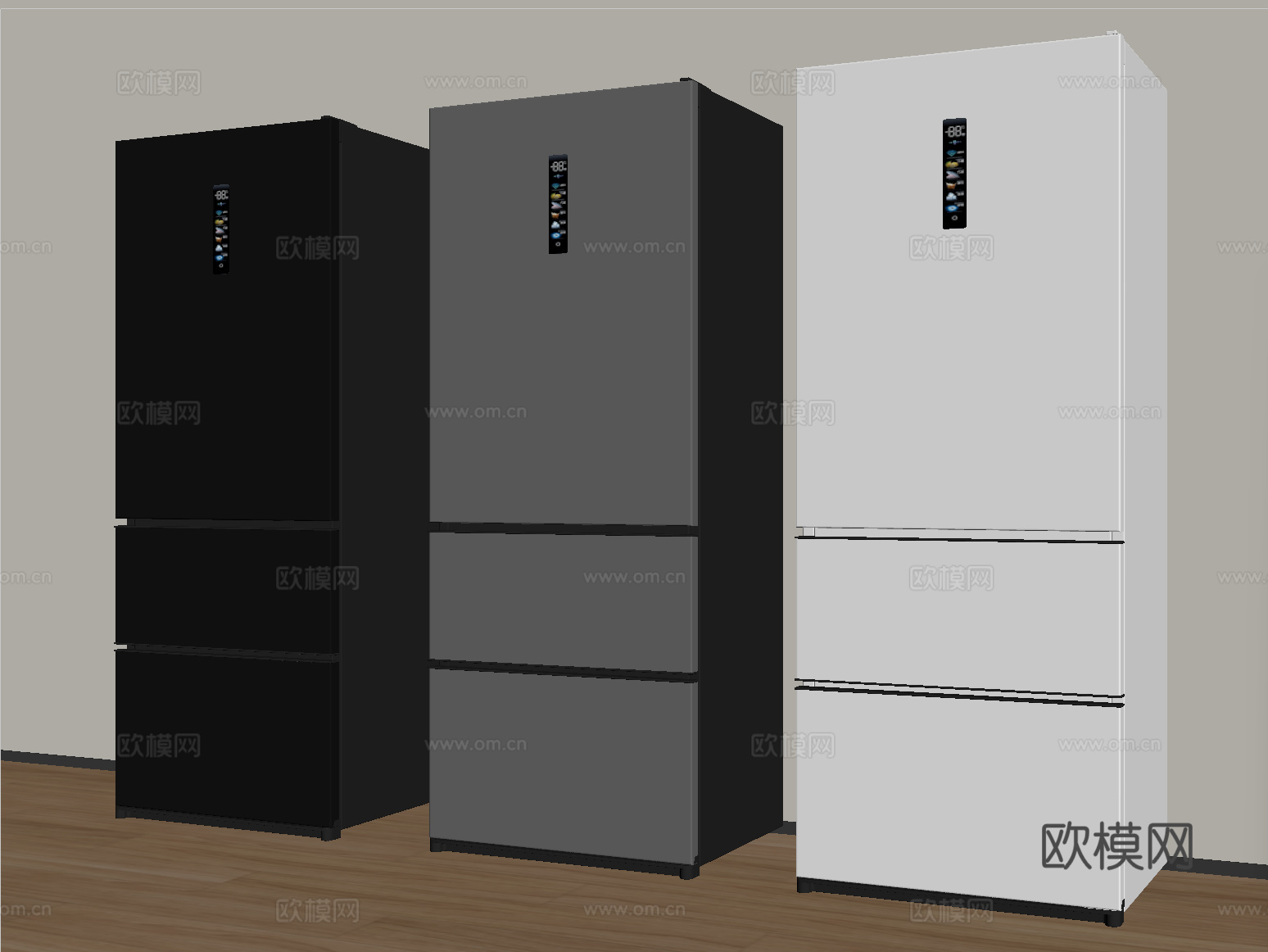 现代冰箱 三门冰箱su模型
