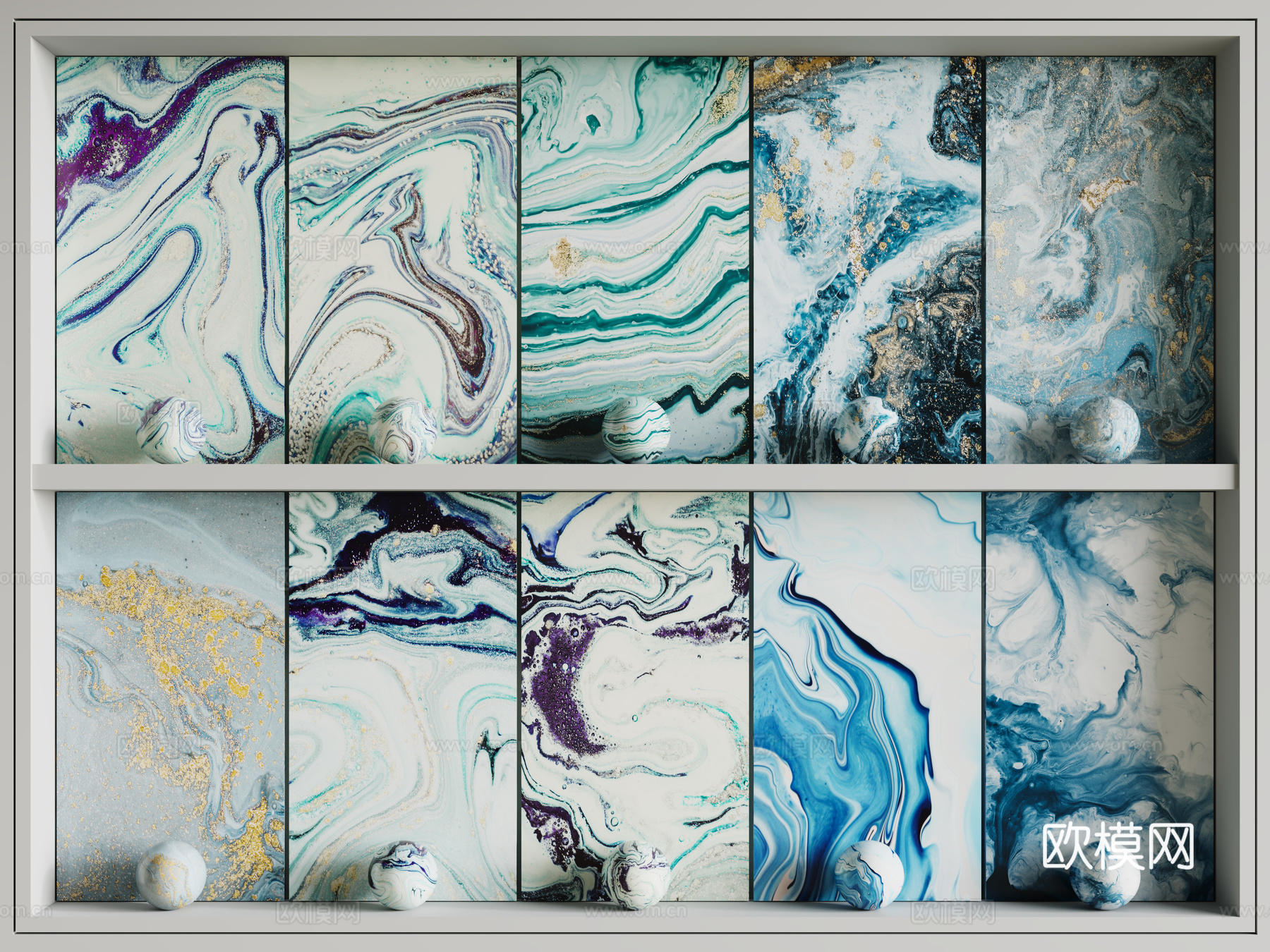 现代蓝色石材 蓝色纹路大理石 岩石 奢石 蓝金石材su模型