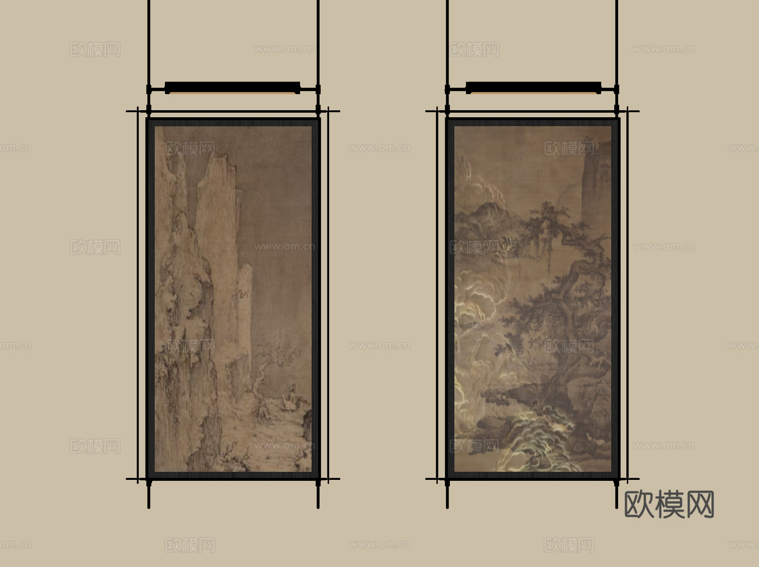 新中式挂画 客厅装饰画su模型