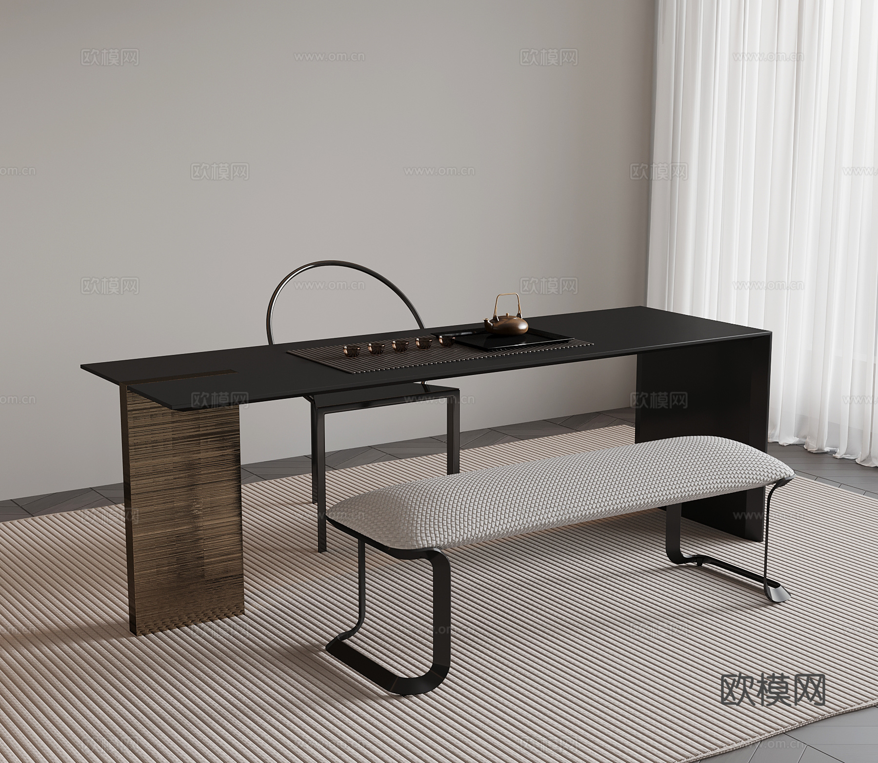 现代意式茶桌椅 茶台su模型