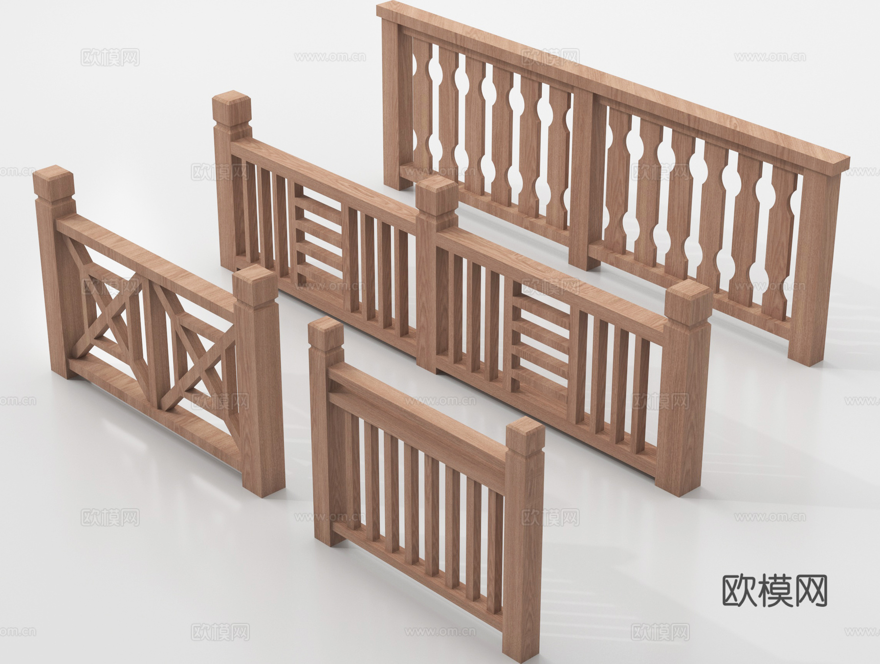 新中式栏杆护栏 栅栏围栏 实木围栏护栏su模型