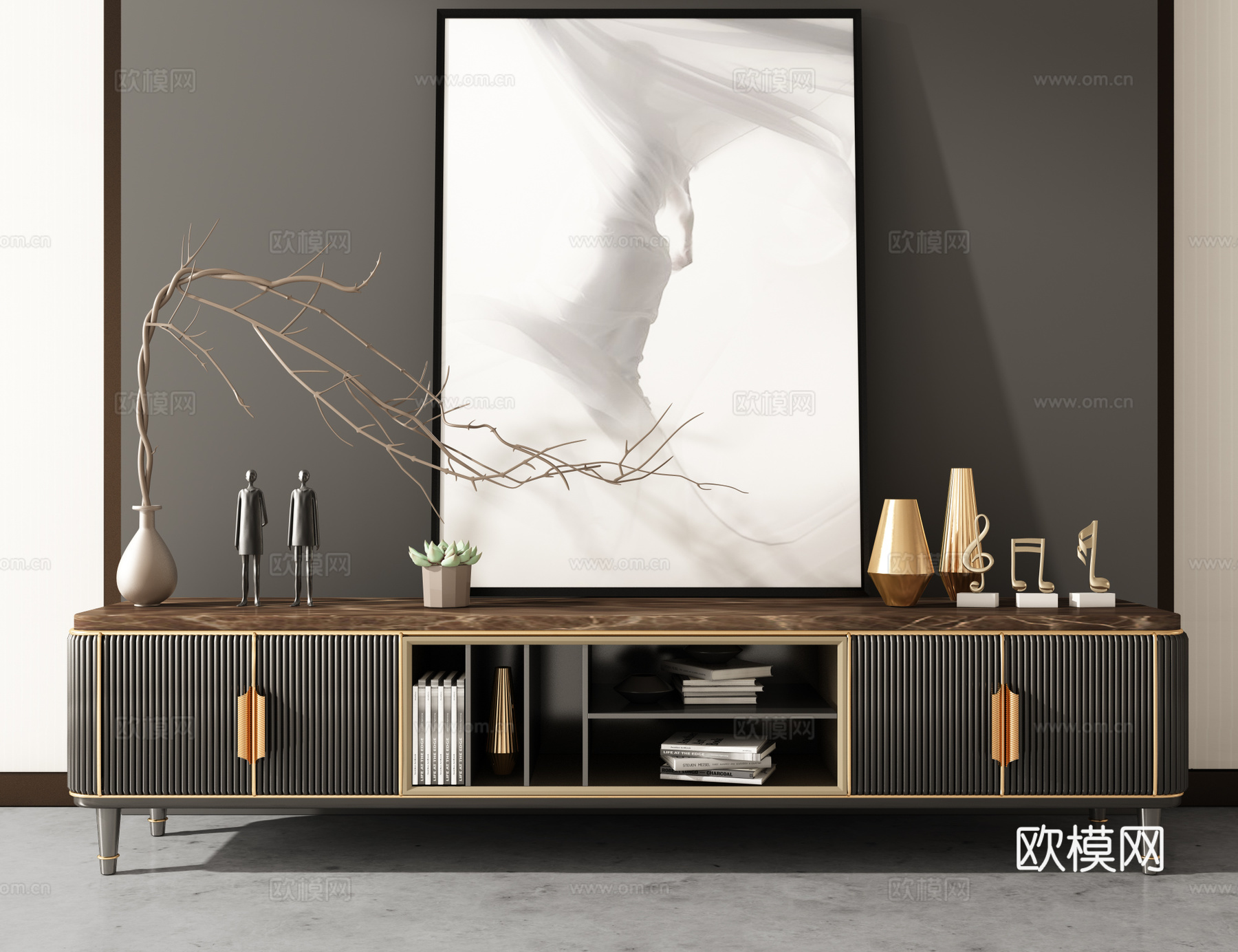 新中式轻奢电视柜3d模型下载