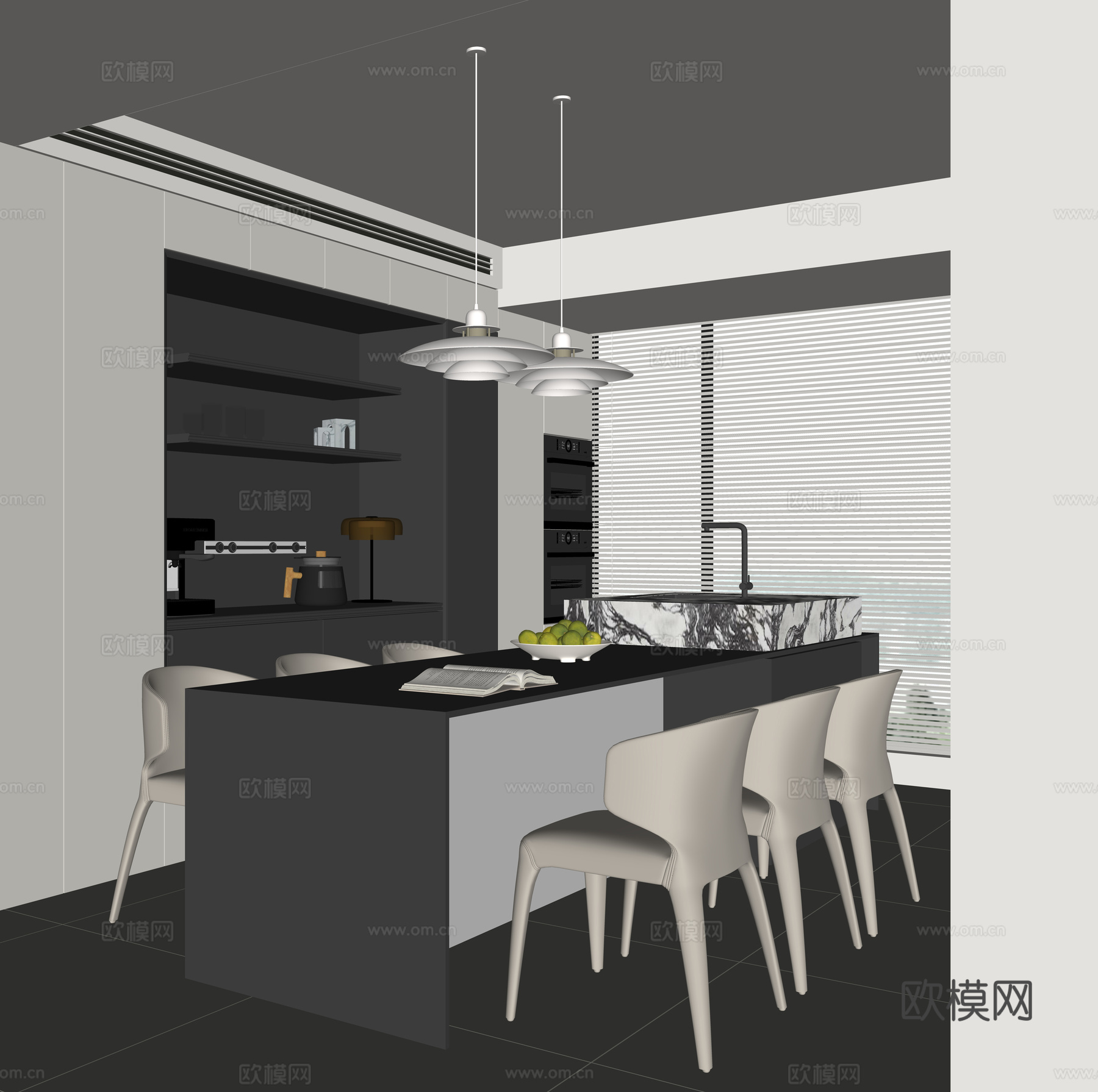 现代家居餐厅su模型