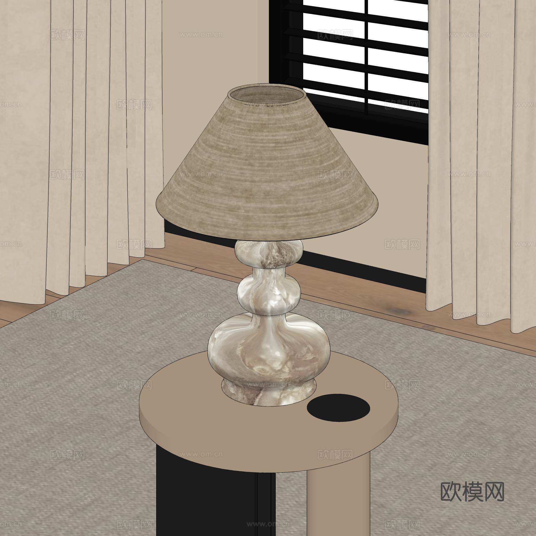 中古台灯 云石台灯 透光石台灯su模型下载（渲染图2）