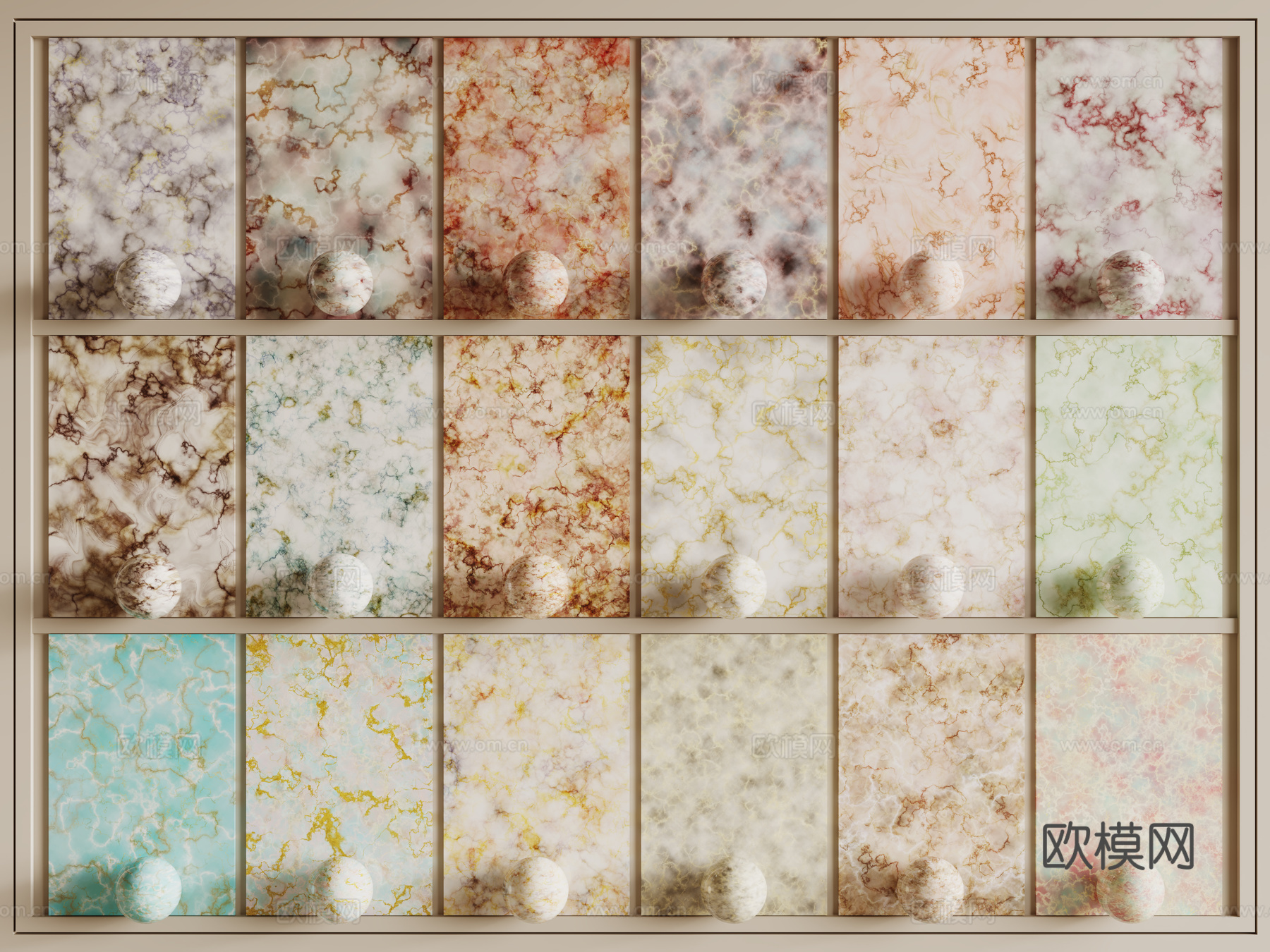 现代印花石材 粉色大理石 彩色纹路石材 护墙板 岩板3d模型下载