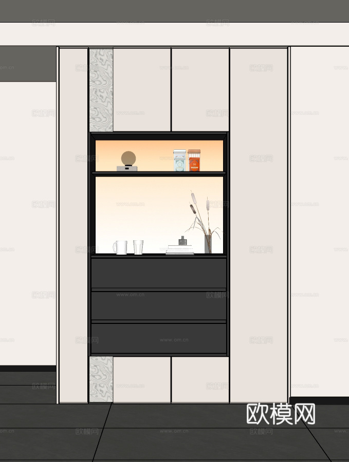 现代餐边柜 围合餐边柜 装饰柜 茶水柜 玄关柜su模型