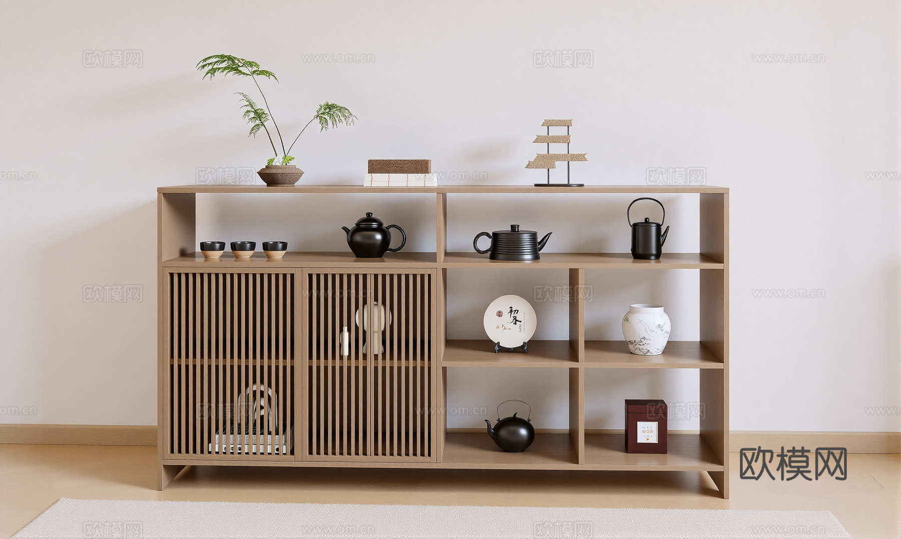 新中式矮柜端景柜su模型
