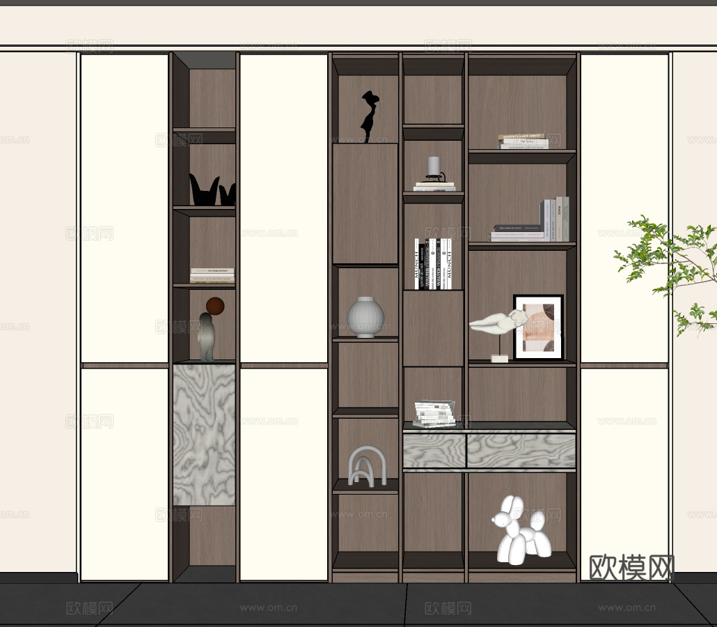 现代书房书柜  书柜书架 书柜装饰柜 客厅书柜su模型