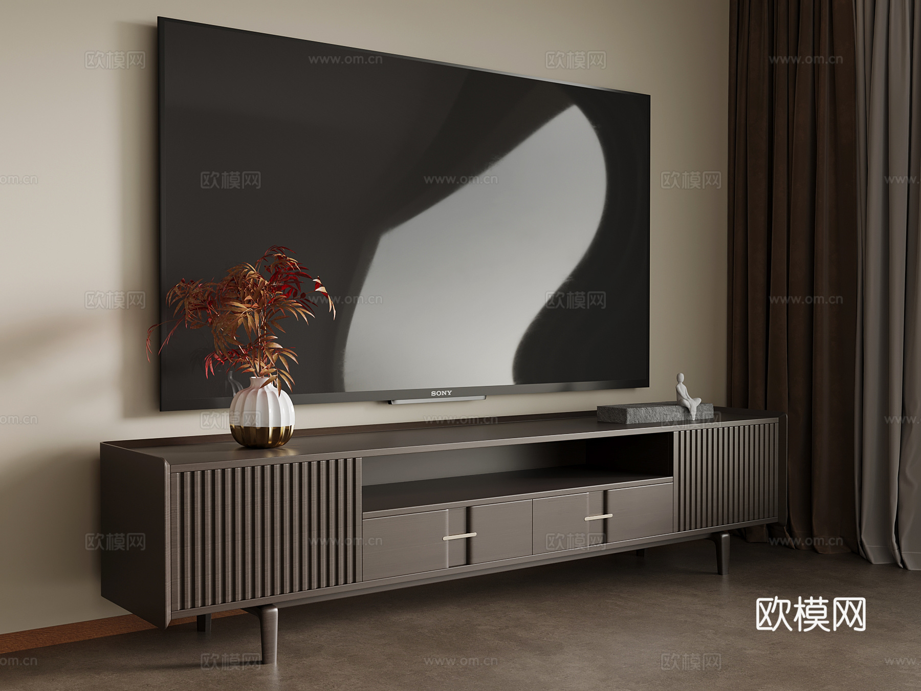 新中式电视柜su模型