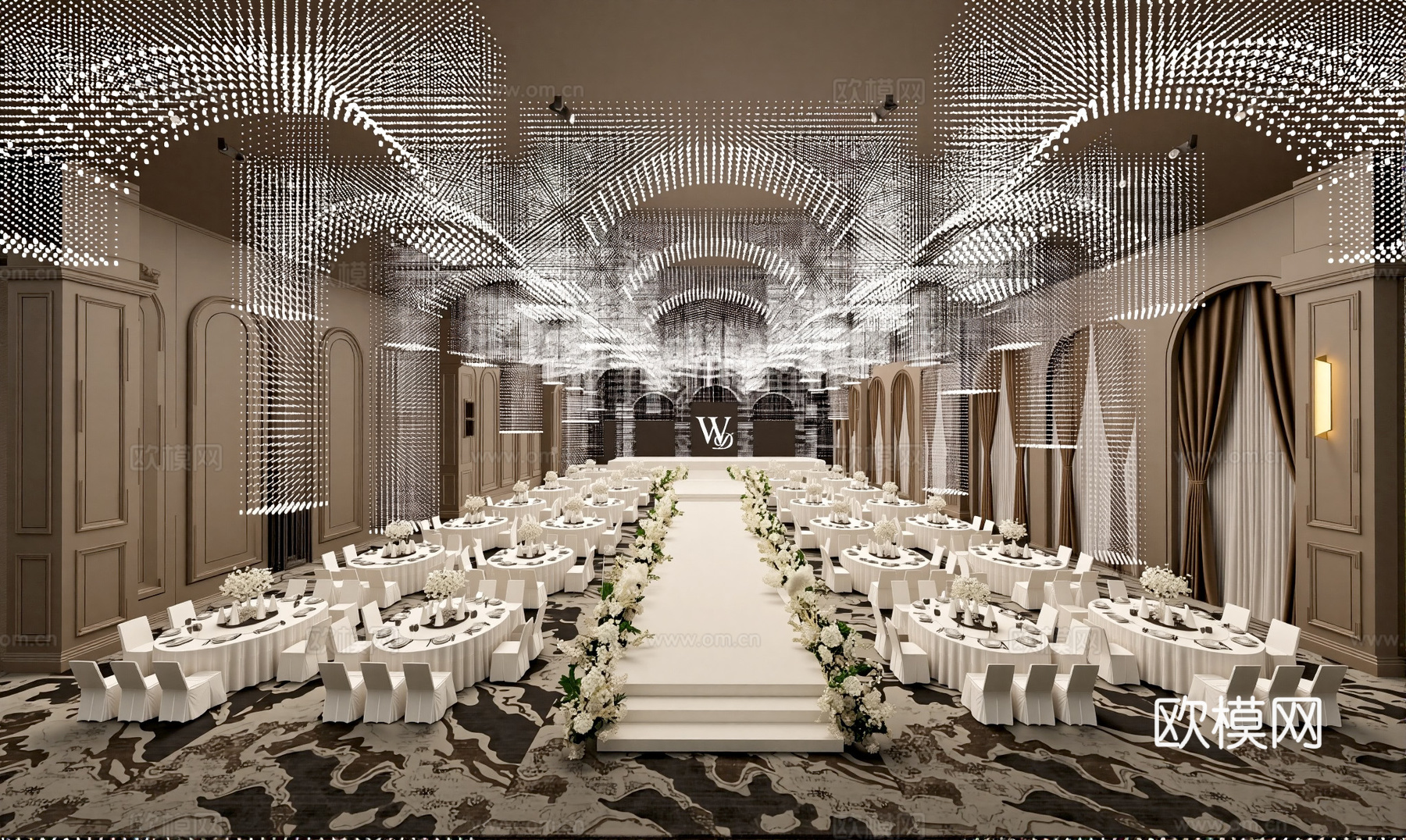 现代轻奢婚礼宴会厅su模型