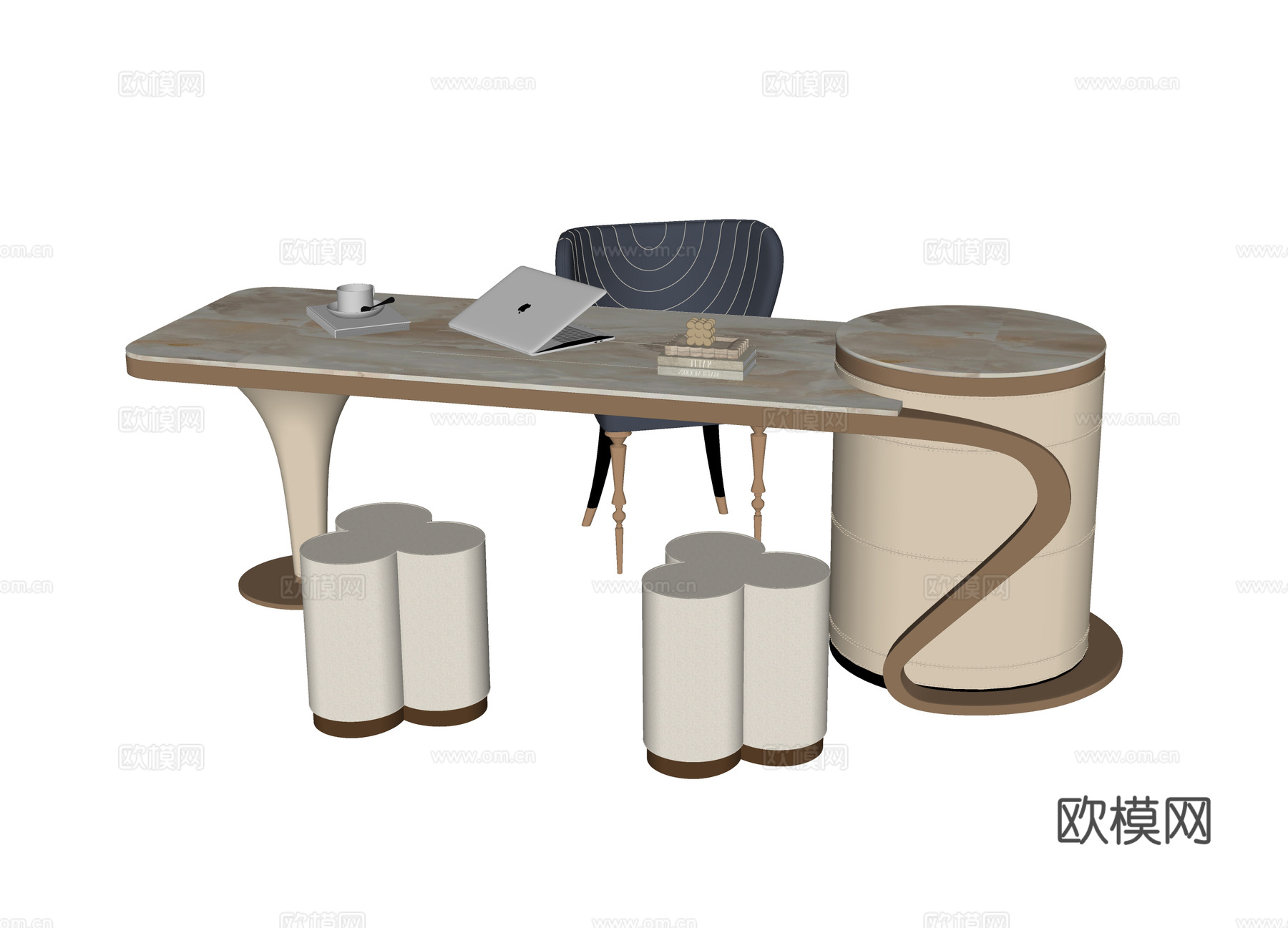 现代书桌椅 办公桌椅su模型下载（渲染图2）