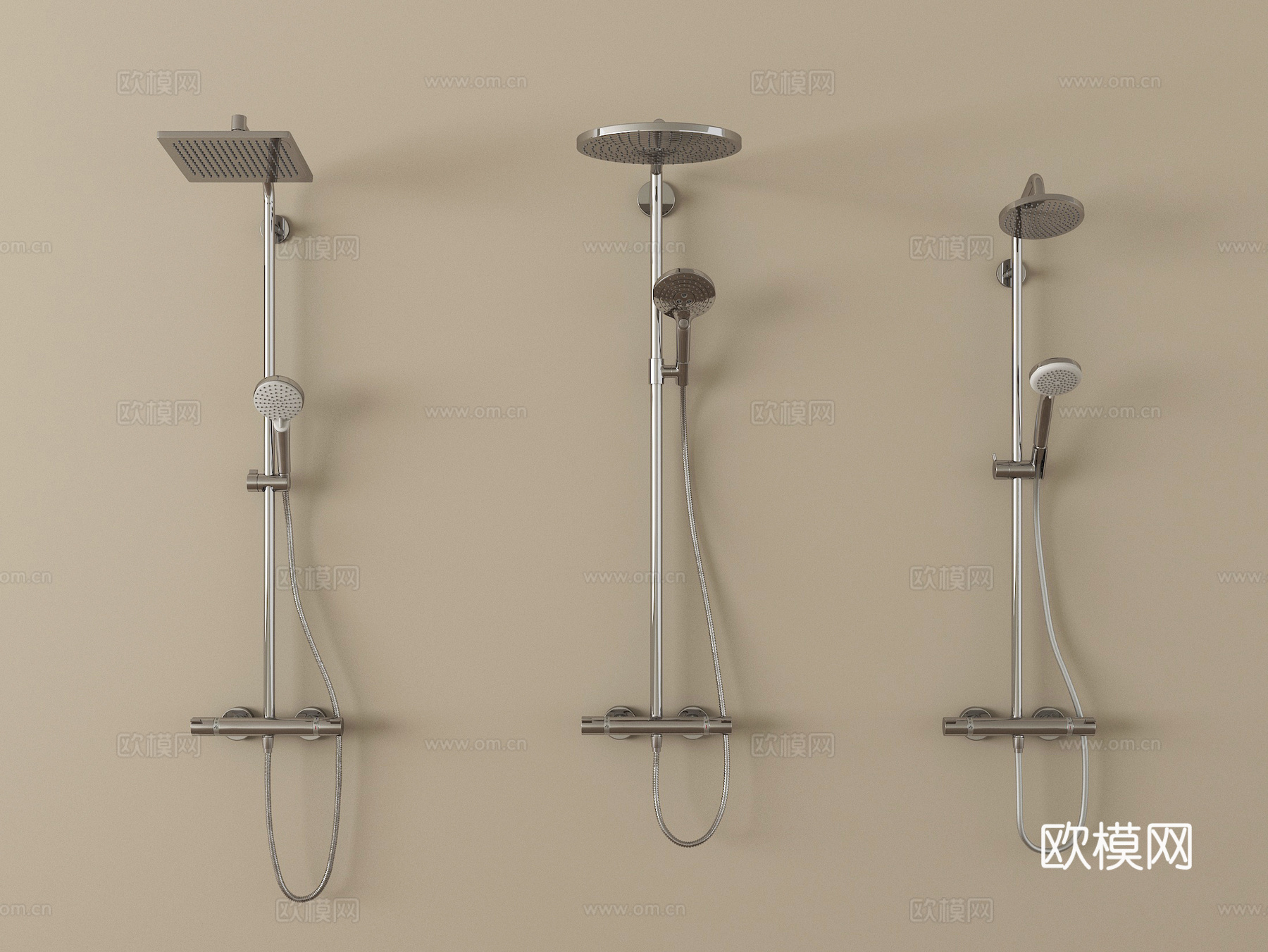 现代花洒 淋浴花洒 不锈钢花洒su模型
