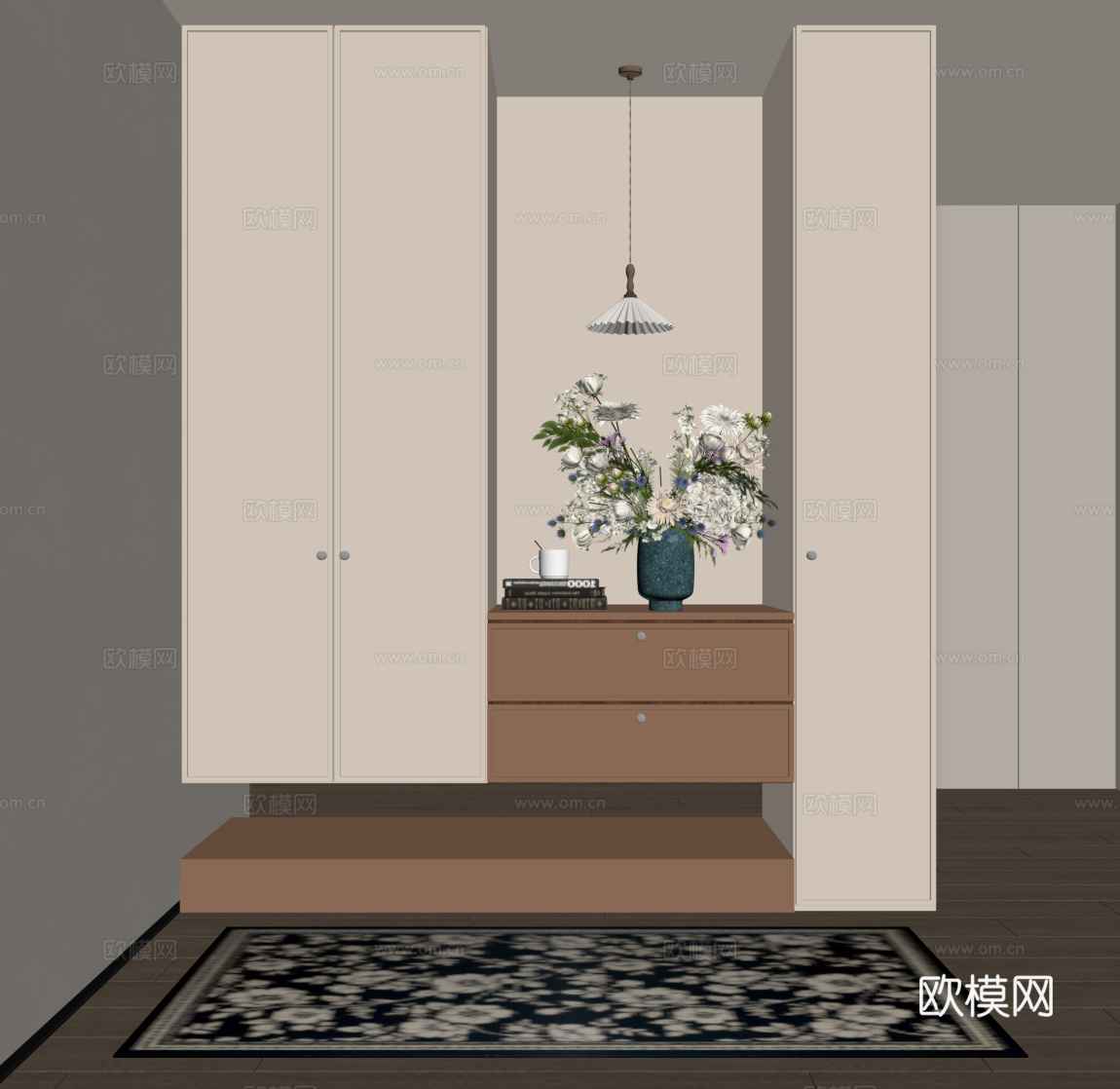 法式奶油风玄关柜su模型