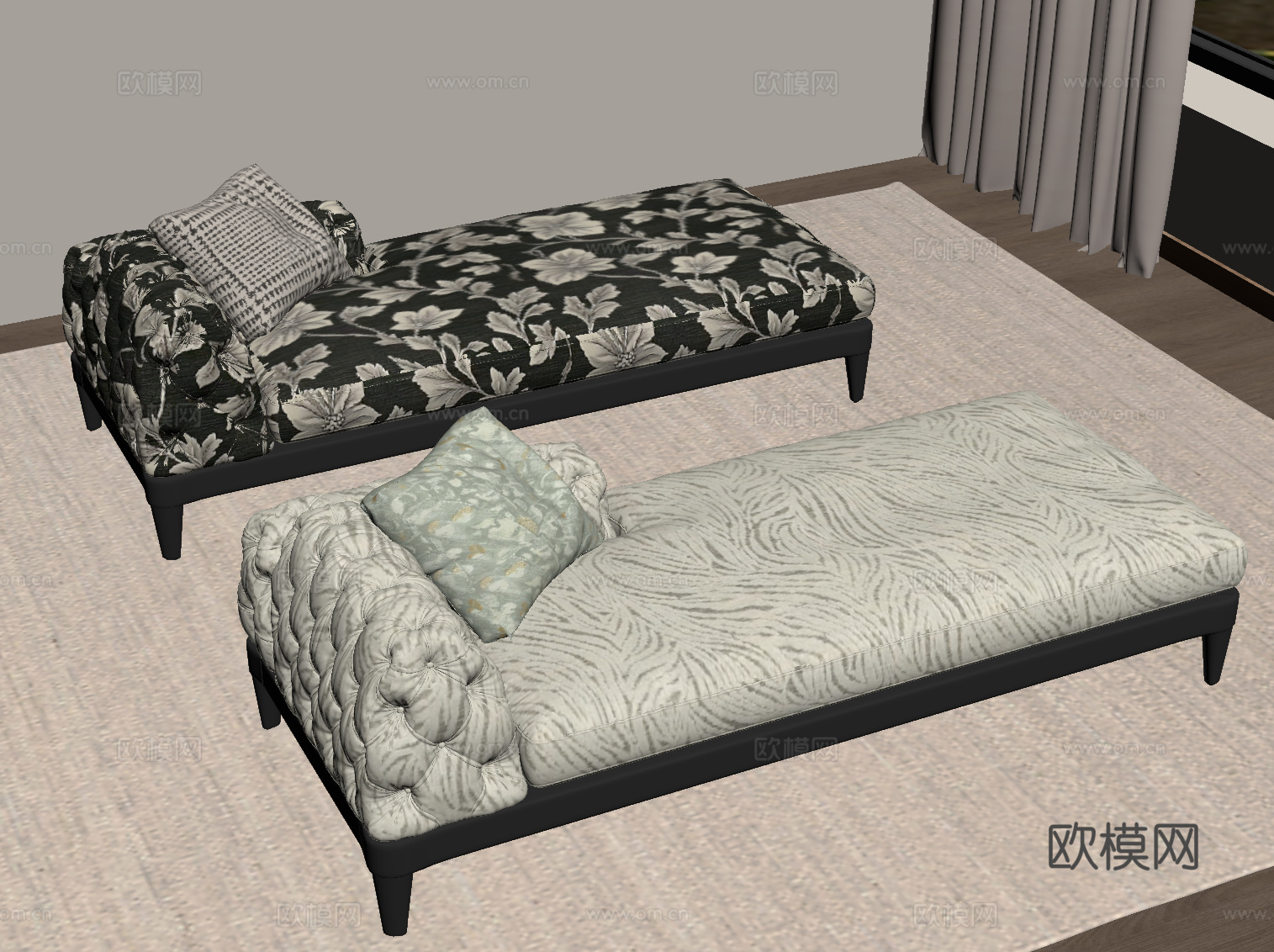 法式复古风贵妃椅 沙发椅su模型