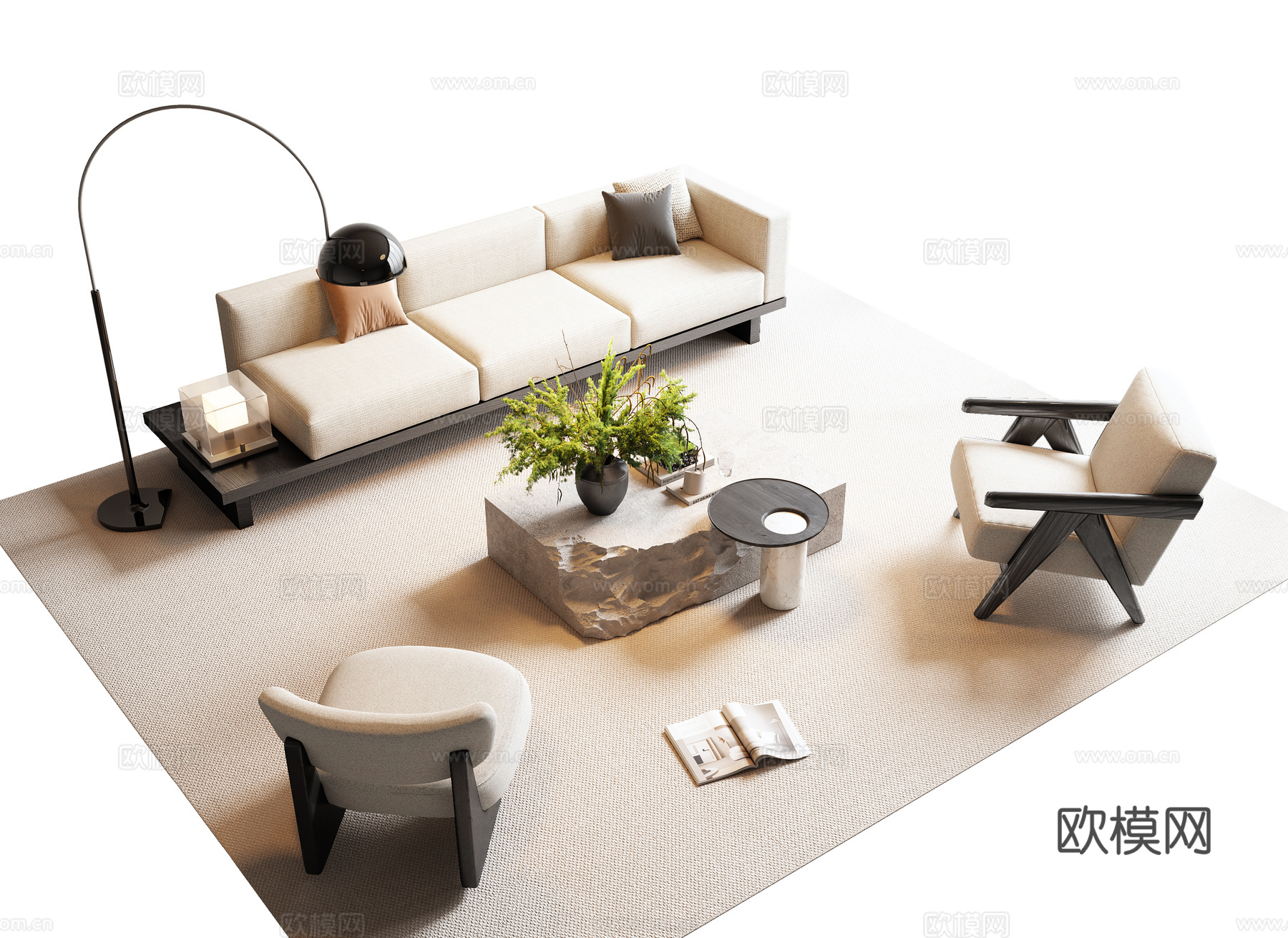现代沙发茶几组合su模型