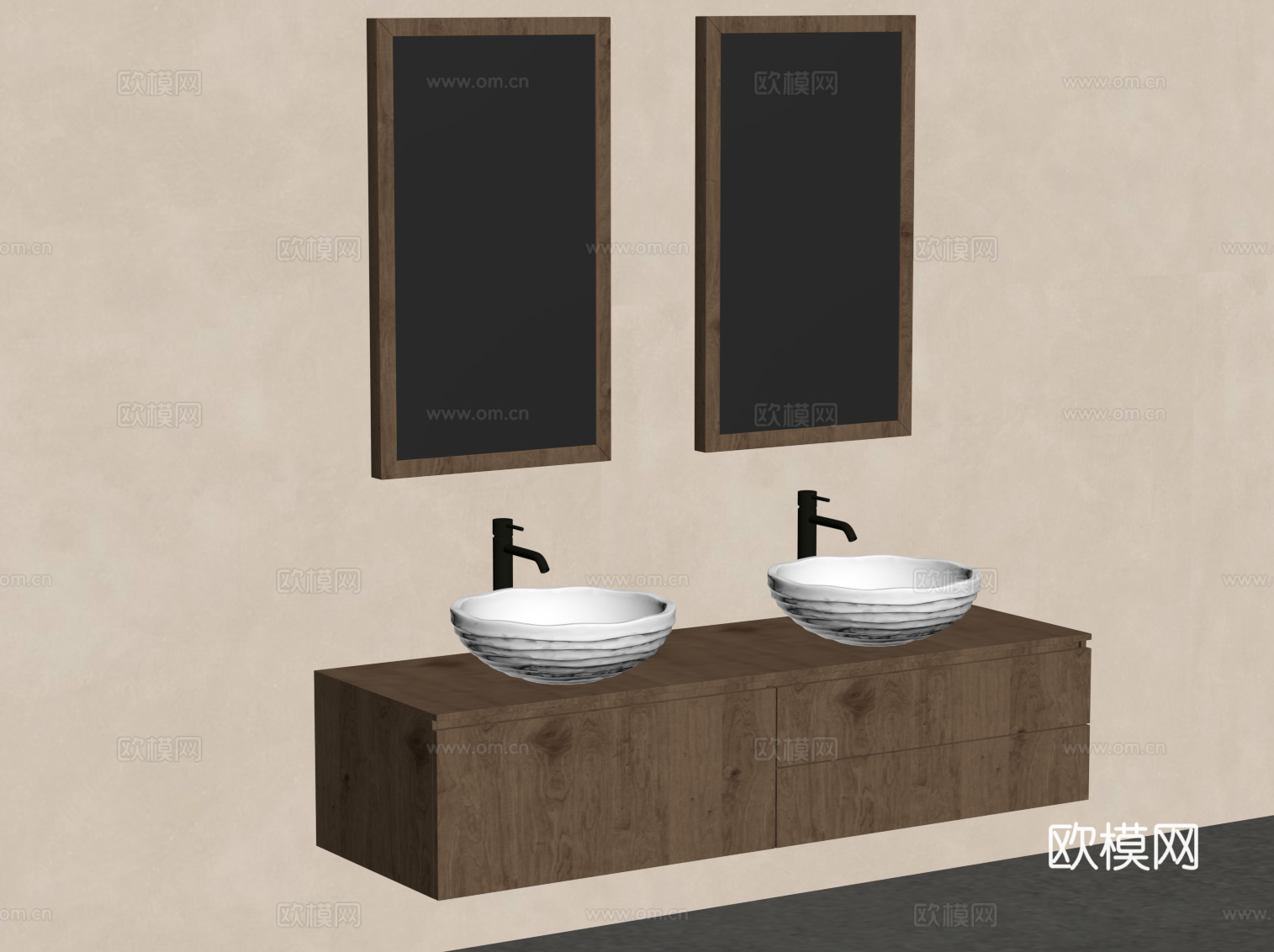 现代中古风浴室柜su模型