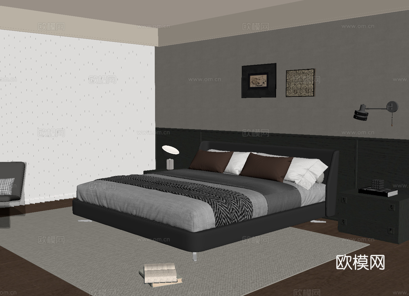 现代意式卧室su模型