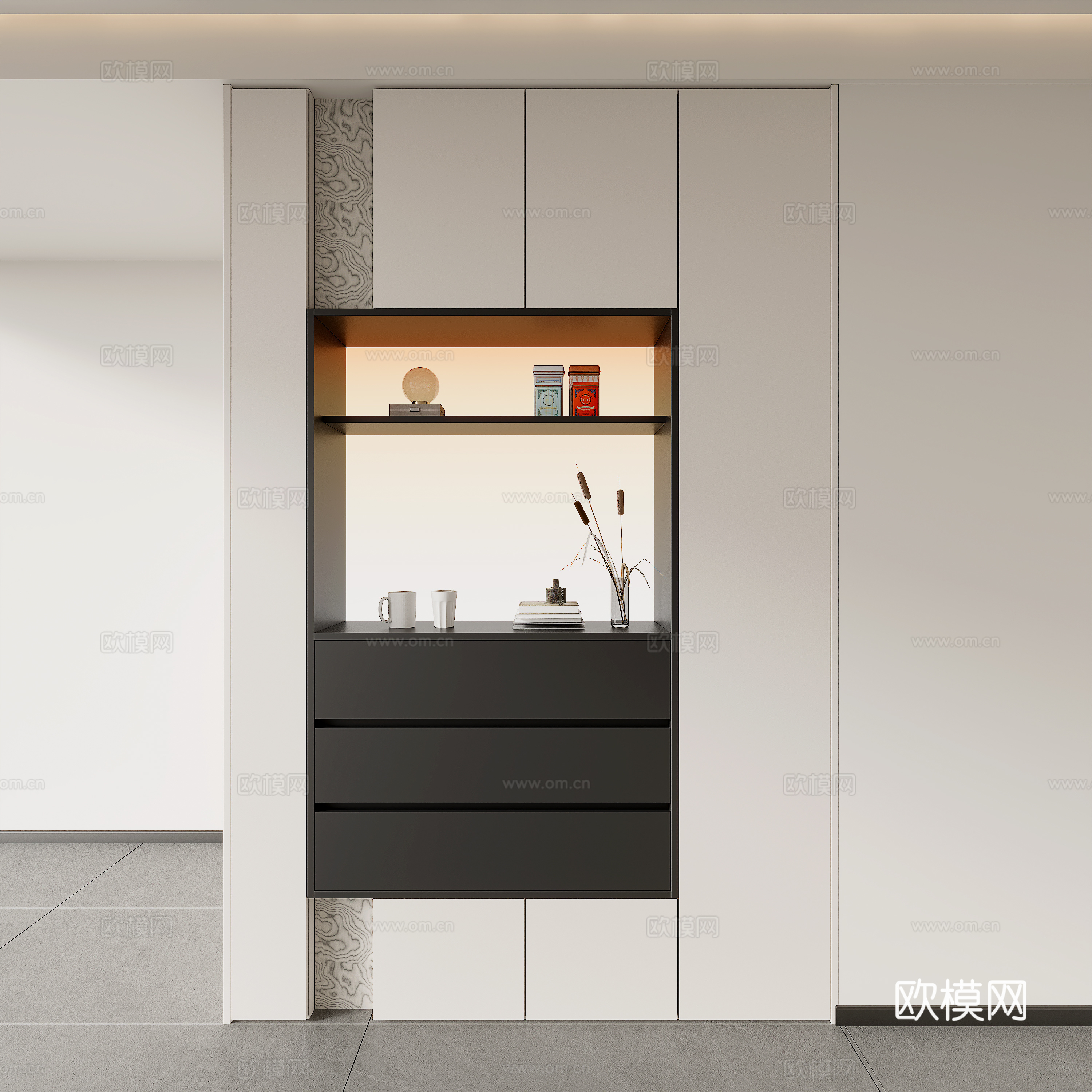 现代餐边柜 围合餐边柜 装饰柜 茶水柜 玄关柜su模型