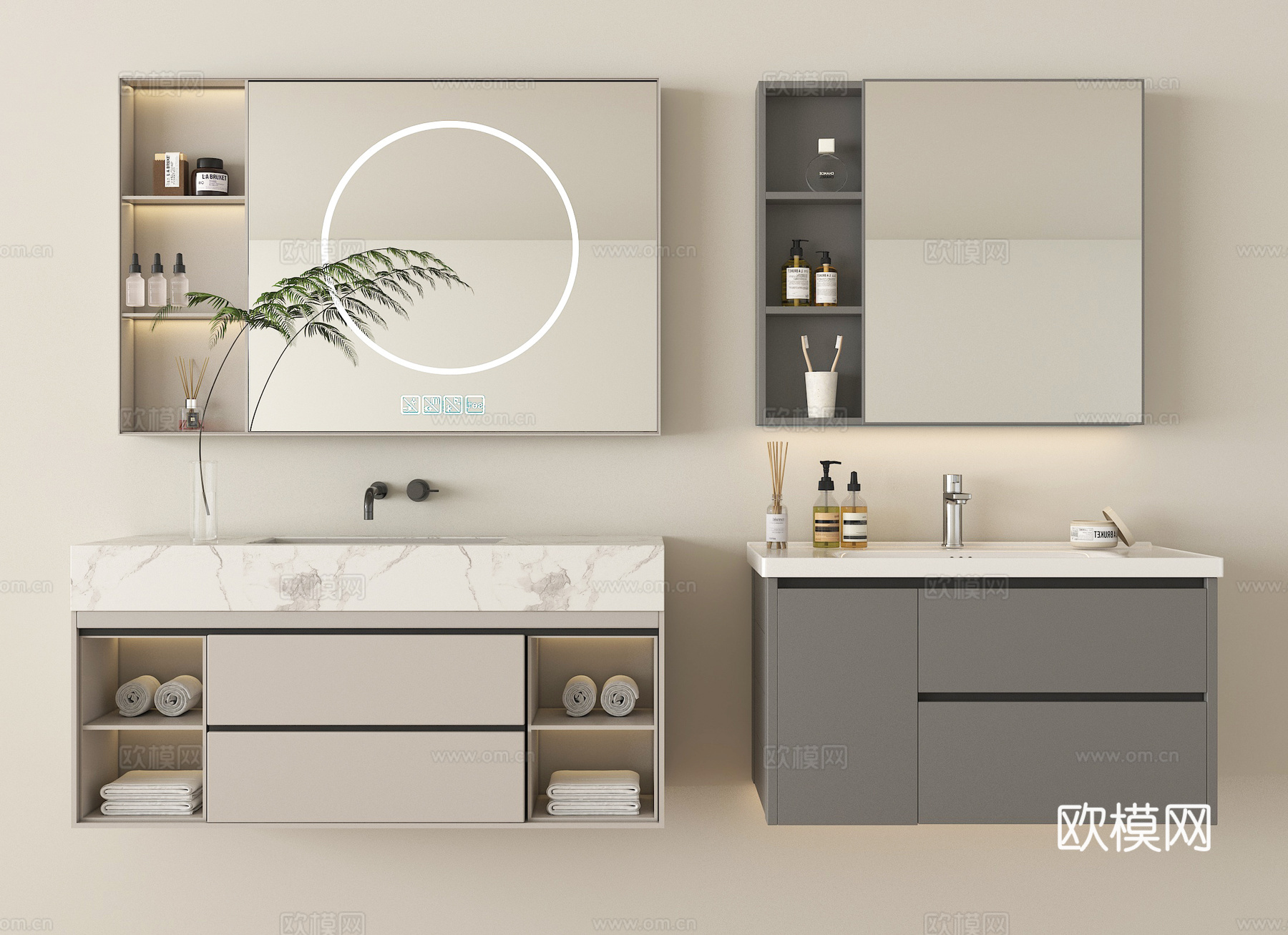 现代浴室柜 悬空浴室柜 镜柜 卫浴用品su模型