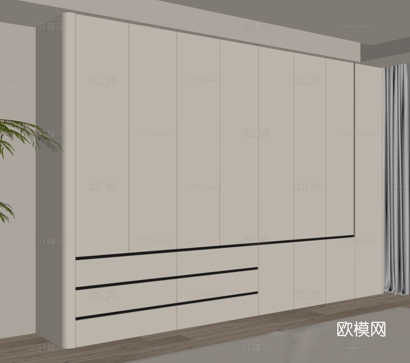 现代简约衣柜su模型