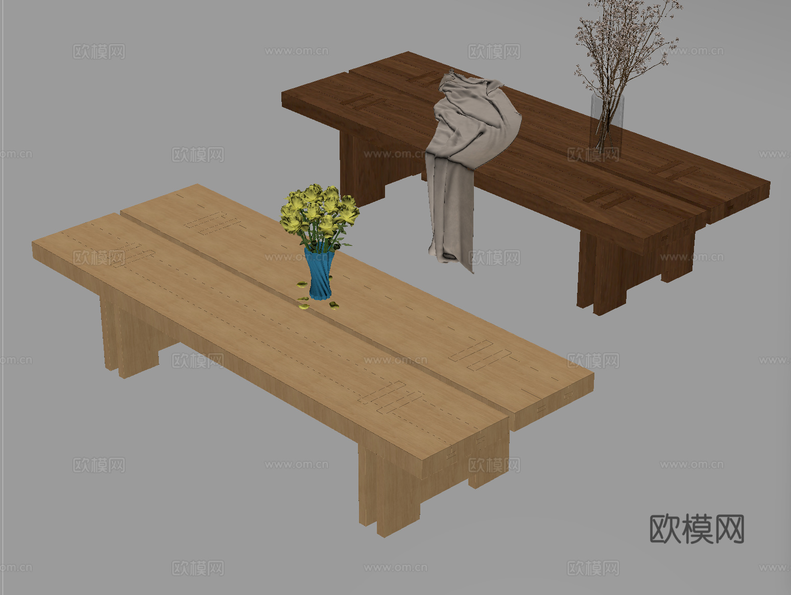 新中式椅子 长凳 木凳su模型