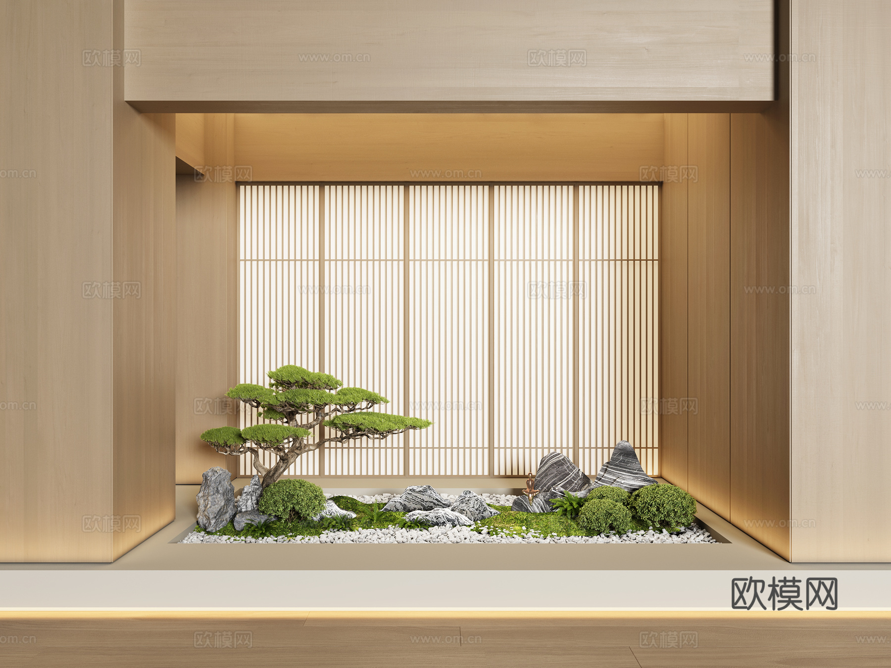 新中式禅意室内景观 植物景观 绿植景观 景观造景 天井景观su模型