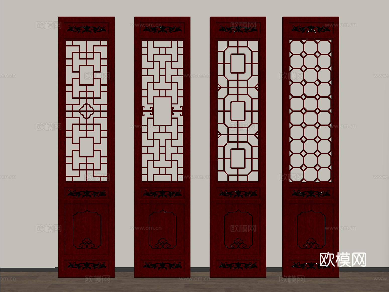 中式屏风隔断 木质隔断su模型