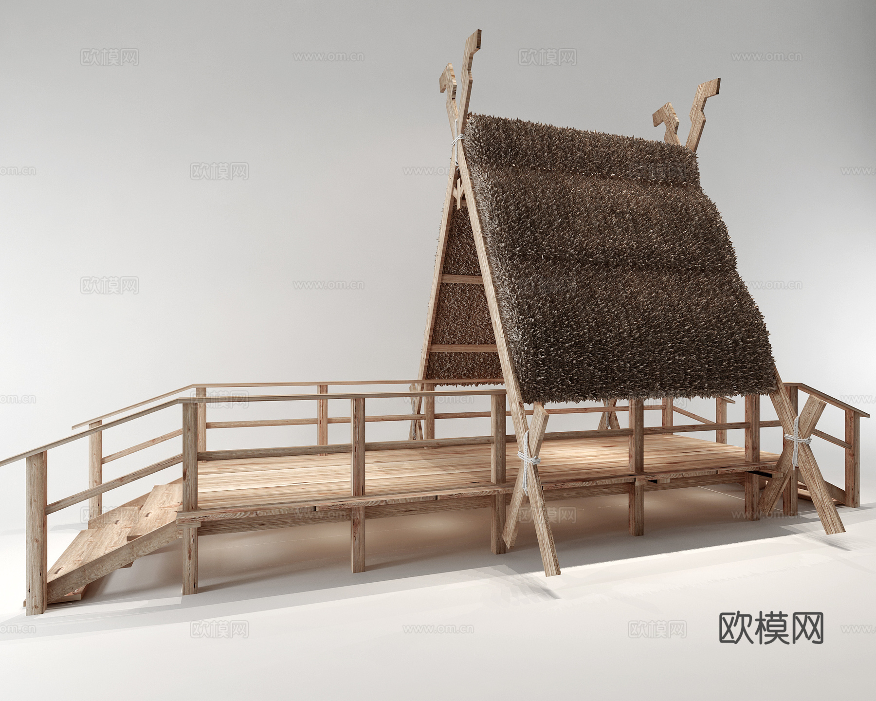 中式桥雨棚景观小品栏杆组合3d模型下载