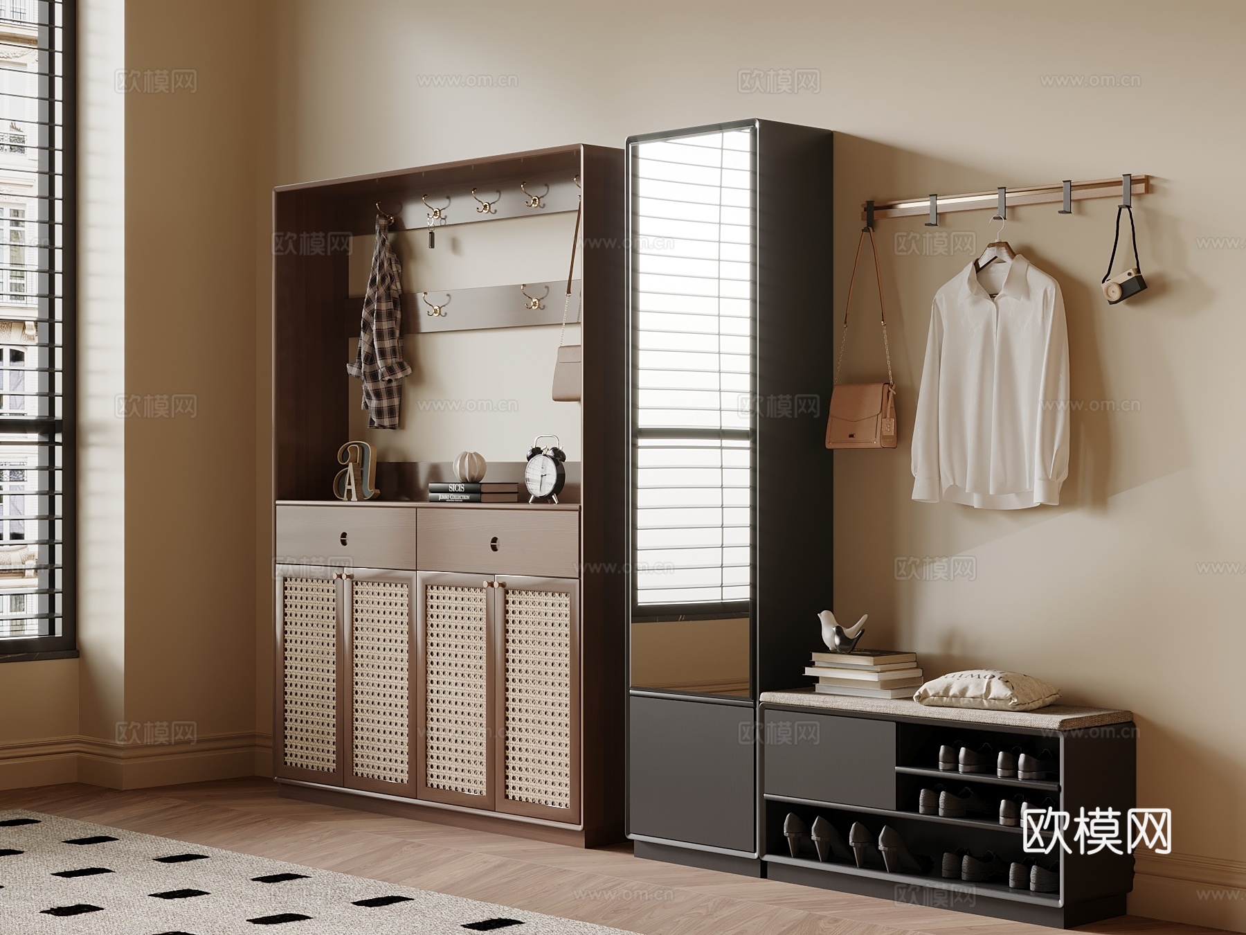 中古风鞋柜su模型