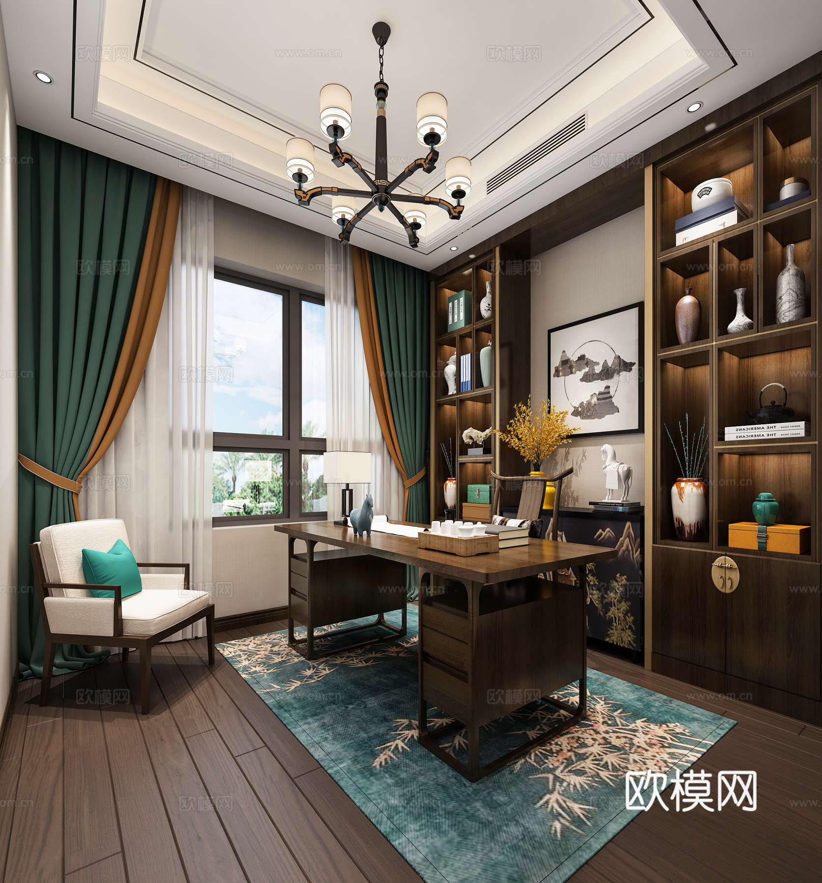 新中式书房 书柜3d模型