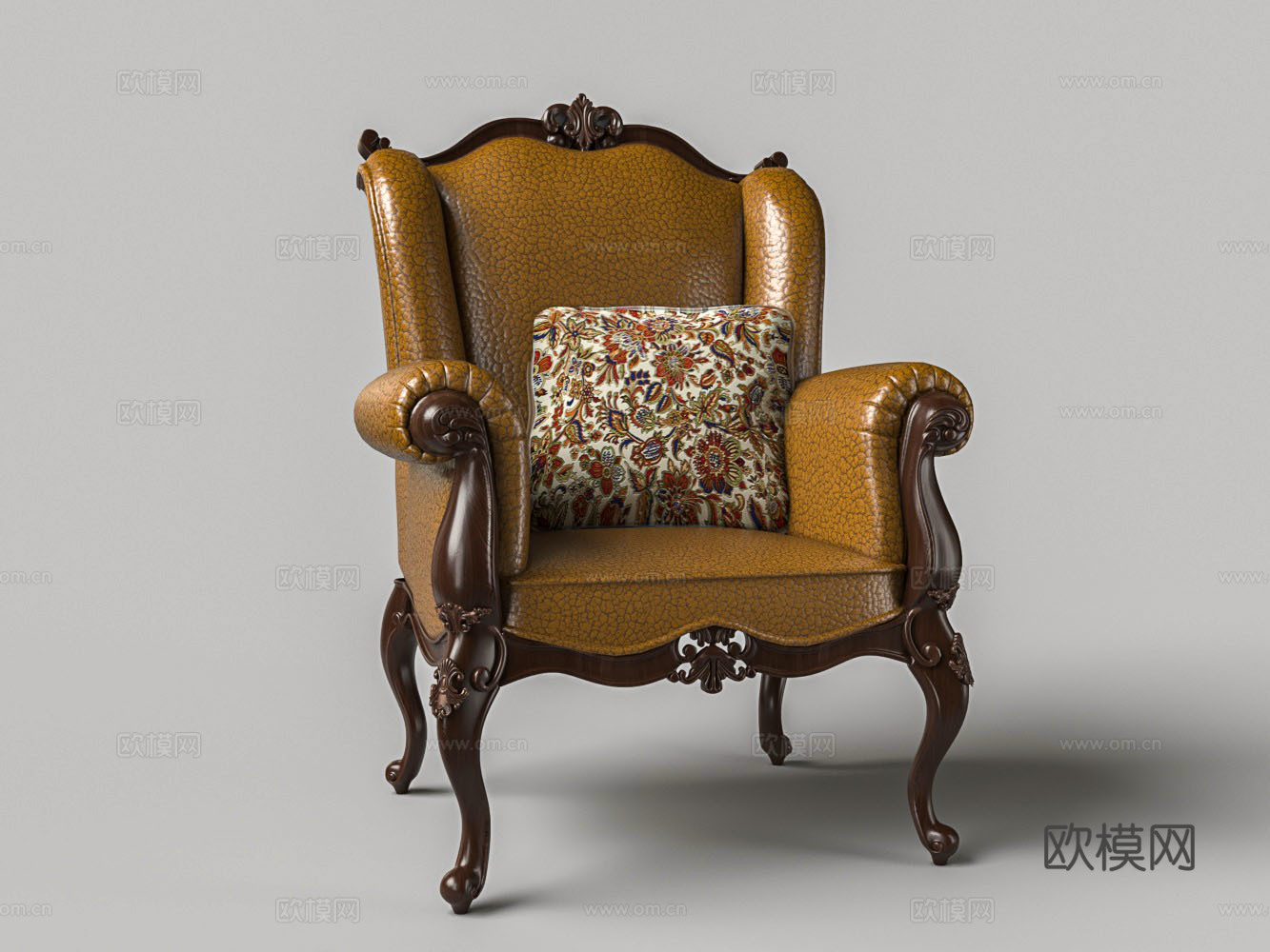 欧式红木皮革单人沙发3d模型