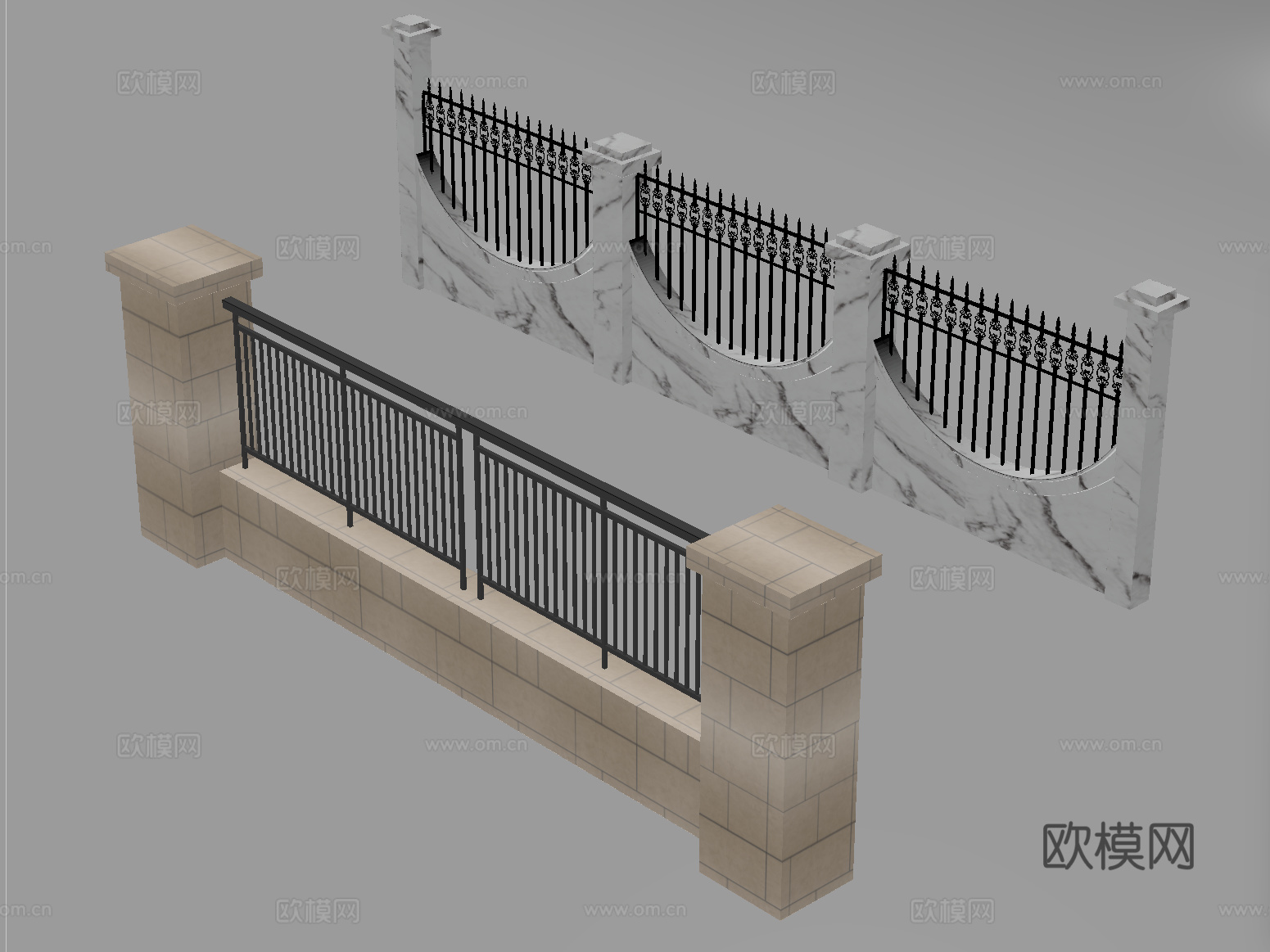 现代围栏护栏 围墙 别墅围墙 小区围墙 护栏构件su模型