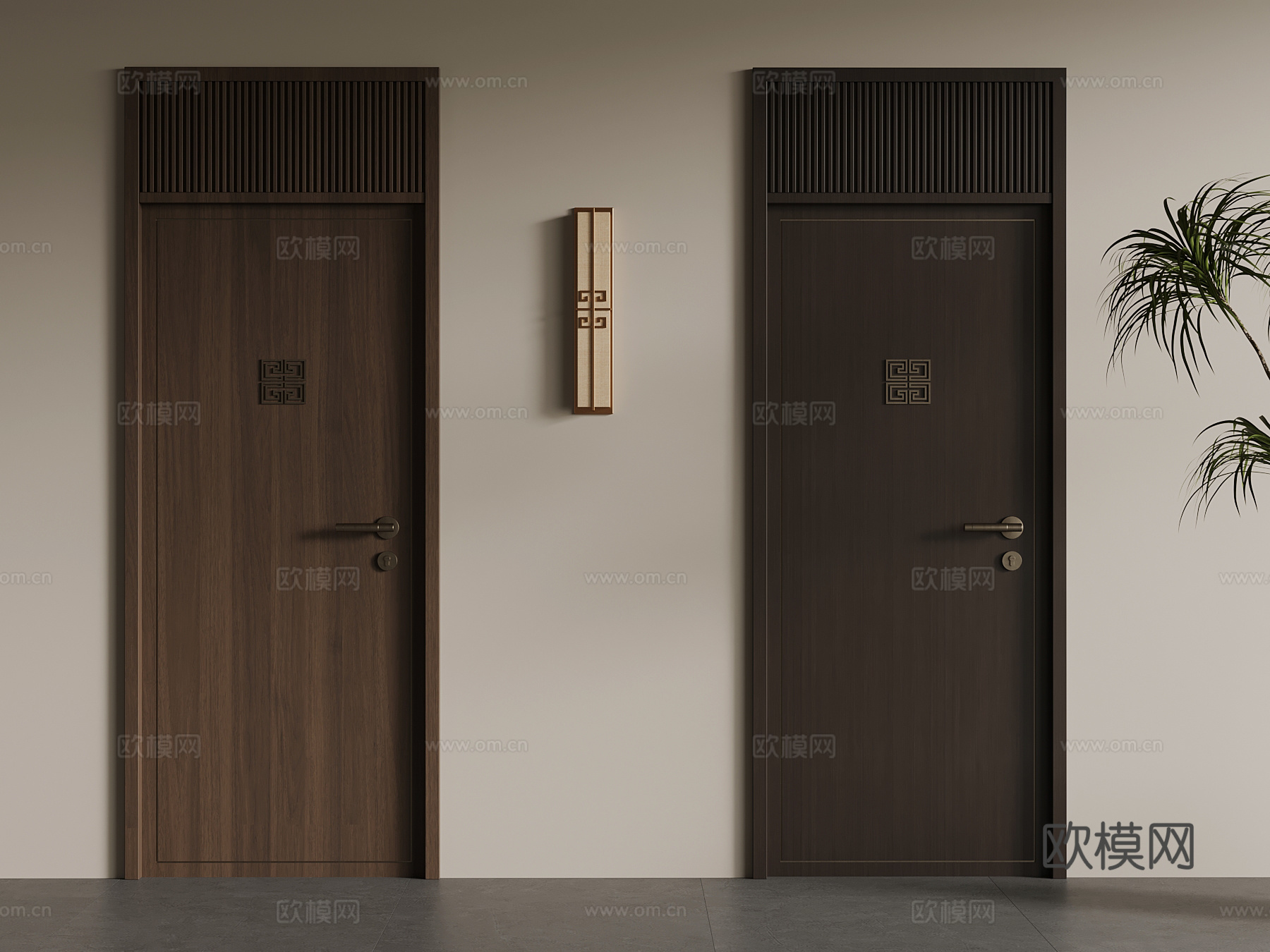 新中式单开门 室内门su模型