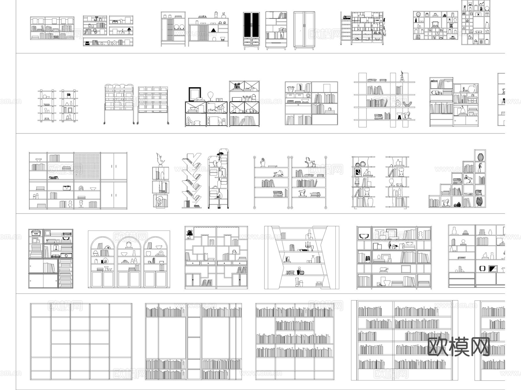 2026年最新书柜置物架储物柜酒柜书架CAD图库cad施工图
