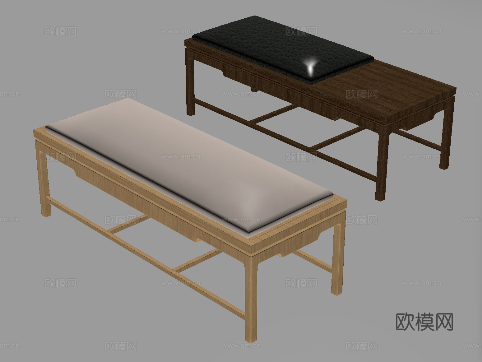 现代木长凳 床尾凳 沙发长凳su模型