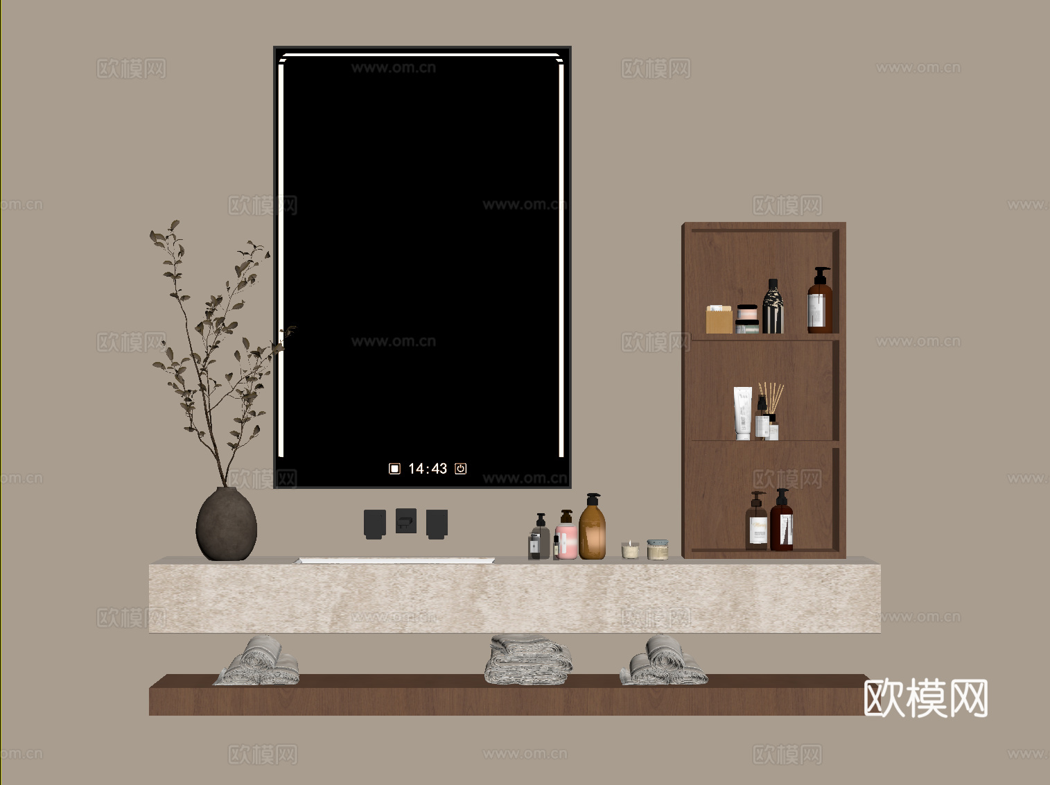 中古风洗手台 洗漱台 浴室柜su模型