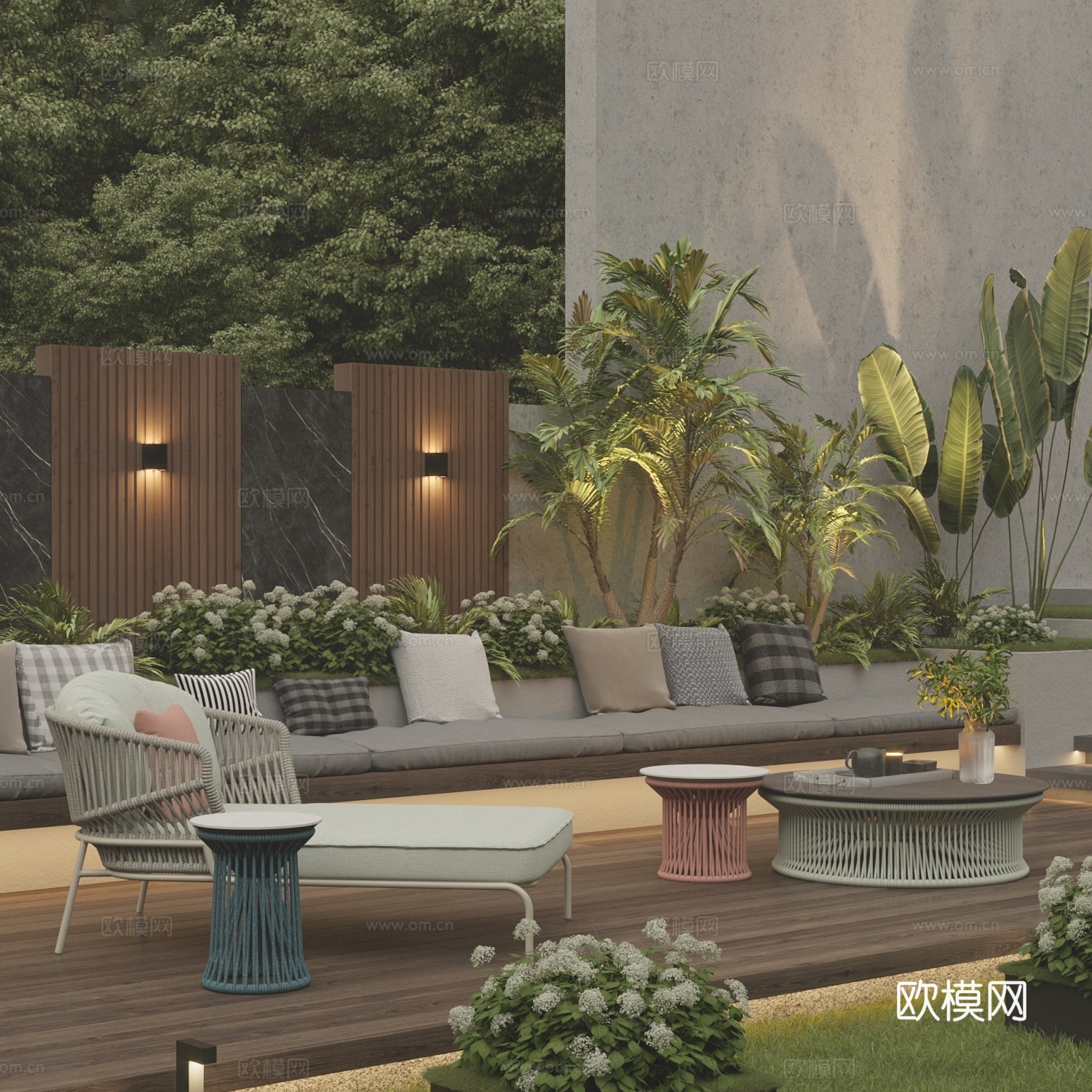 现代暗黑系 古典庭院花园景观 贵妃椅 懒人沙发 休闲卡座组合3d模型下载