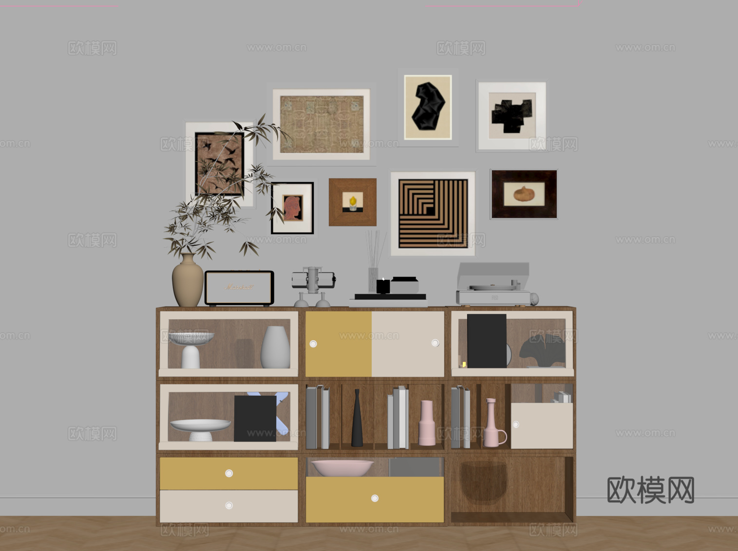 法式中古风装饰柜 挂画su模型