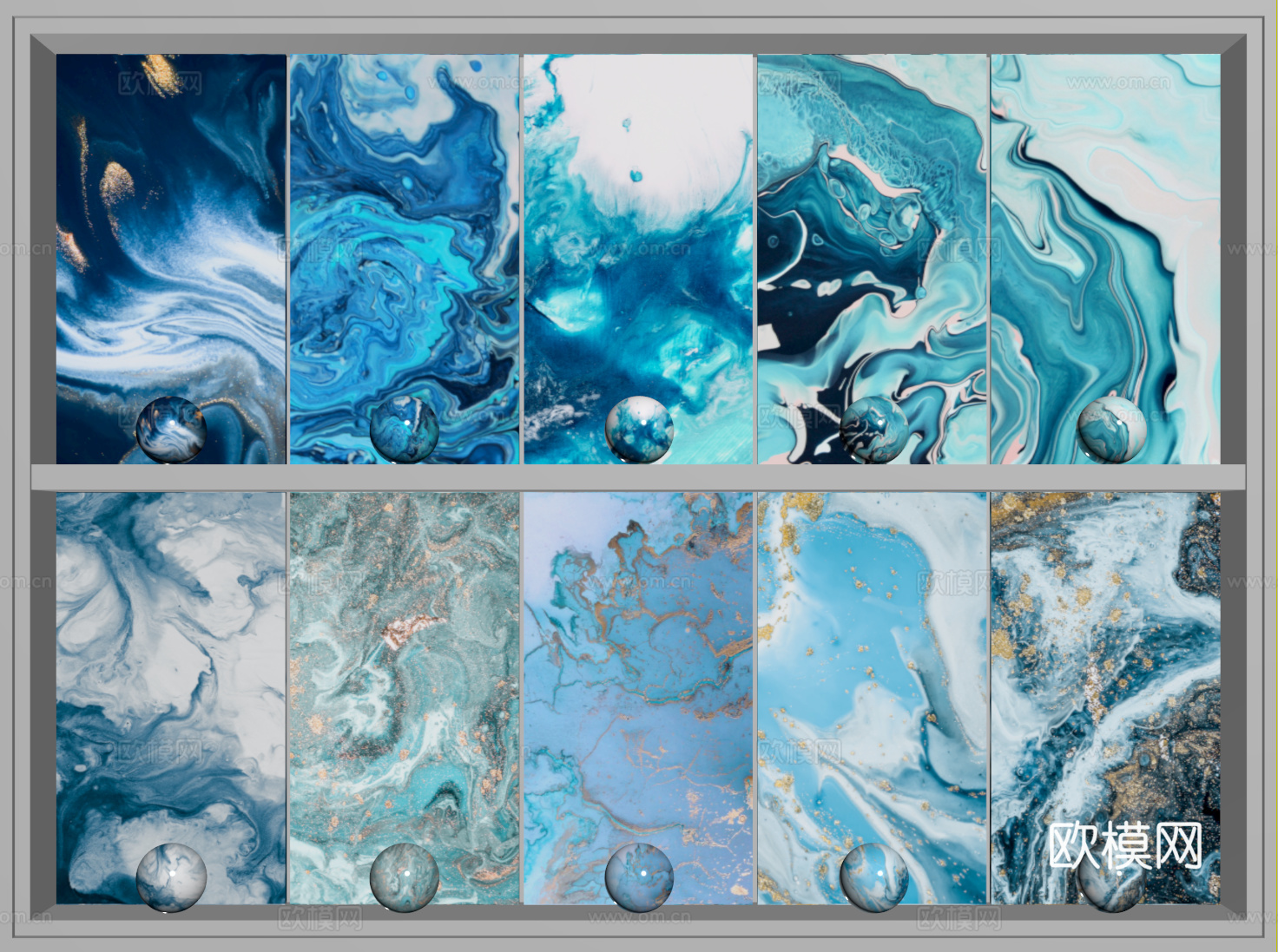 现代蓝色石材 蓝色纹路大理石 岩石 奢石 蓝金石材su模型