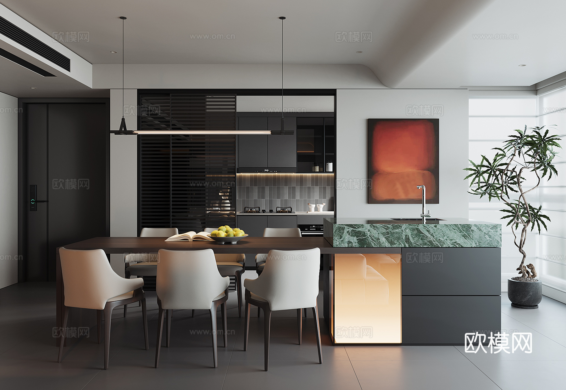 现代家居餐厅3d模型下载