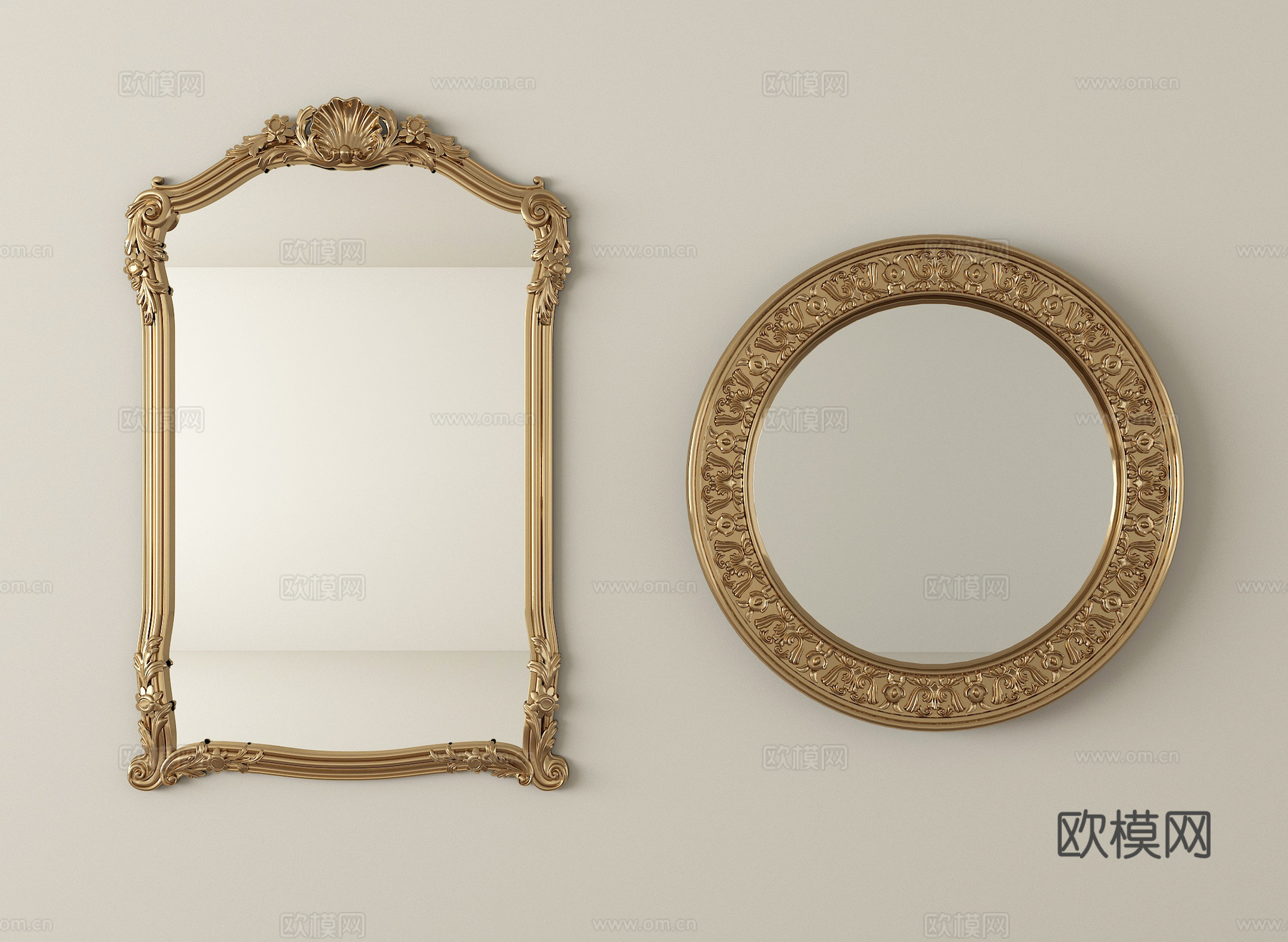 法式中古风化妆镜 梳妆镜 装饰镜3d模型下载